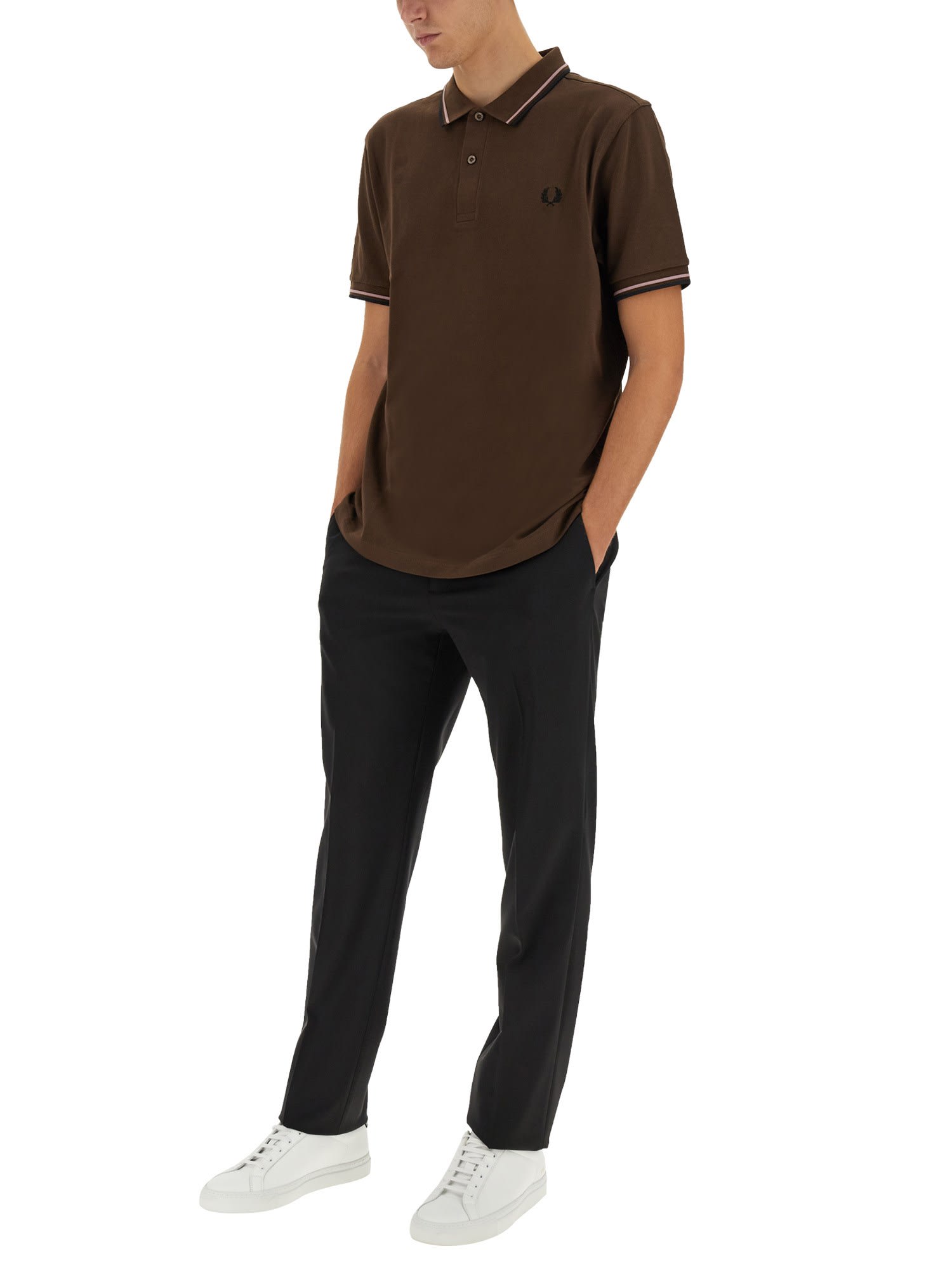 Shop Fred Perry Polo With Logo In Brown