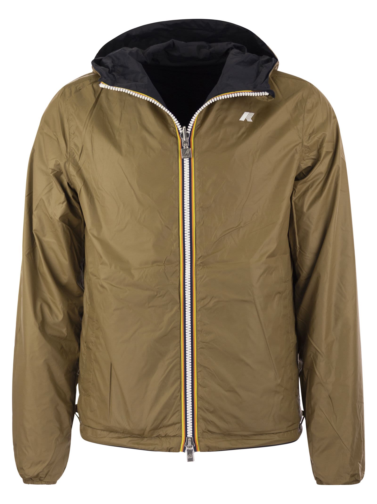 Shop K-way Jake Plus - Reversible Hooded Jacket In Blue/brown