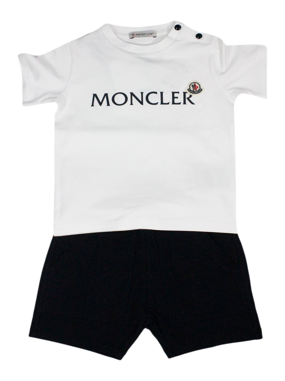 Moncler Kids' Complete With Short-sleeved Crew-neck T-shirt And Shorts With Elasticated Waist And Side Pockets. Lo In White - Blu