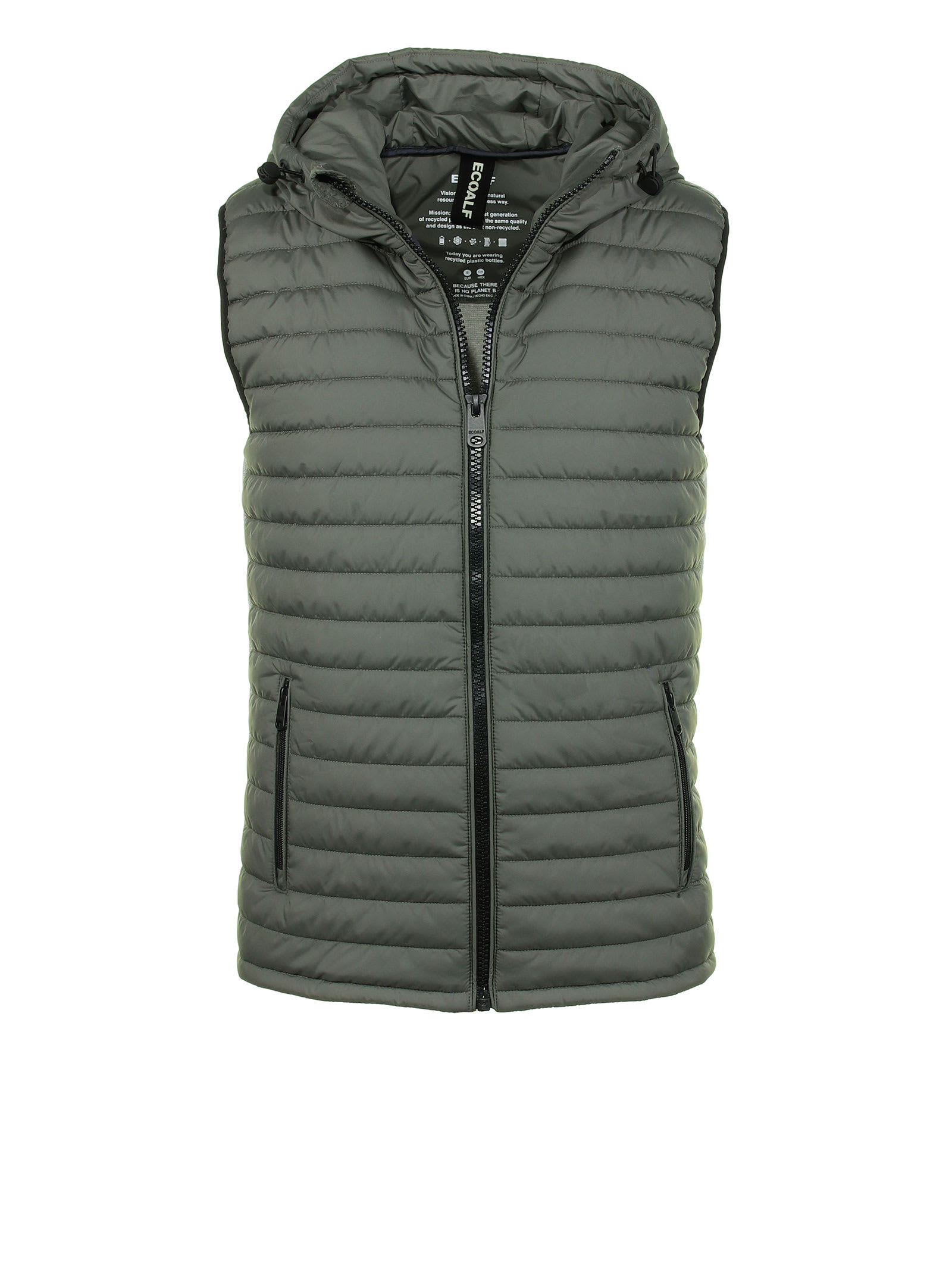 Shop Ecoalf Quilted Vest With Hood In Soft Khaki