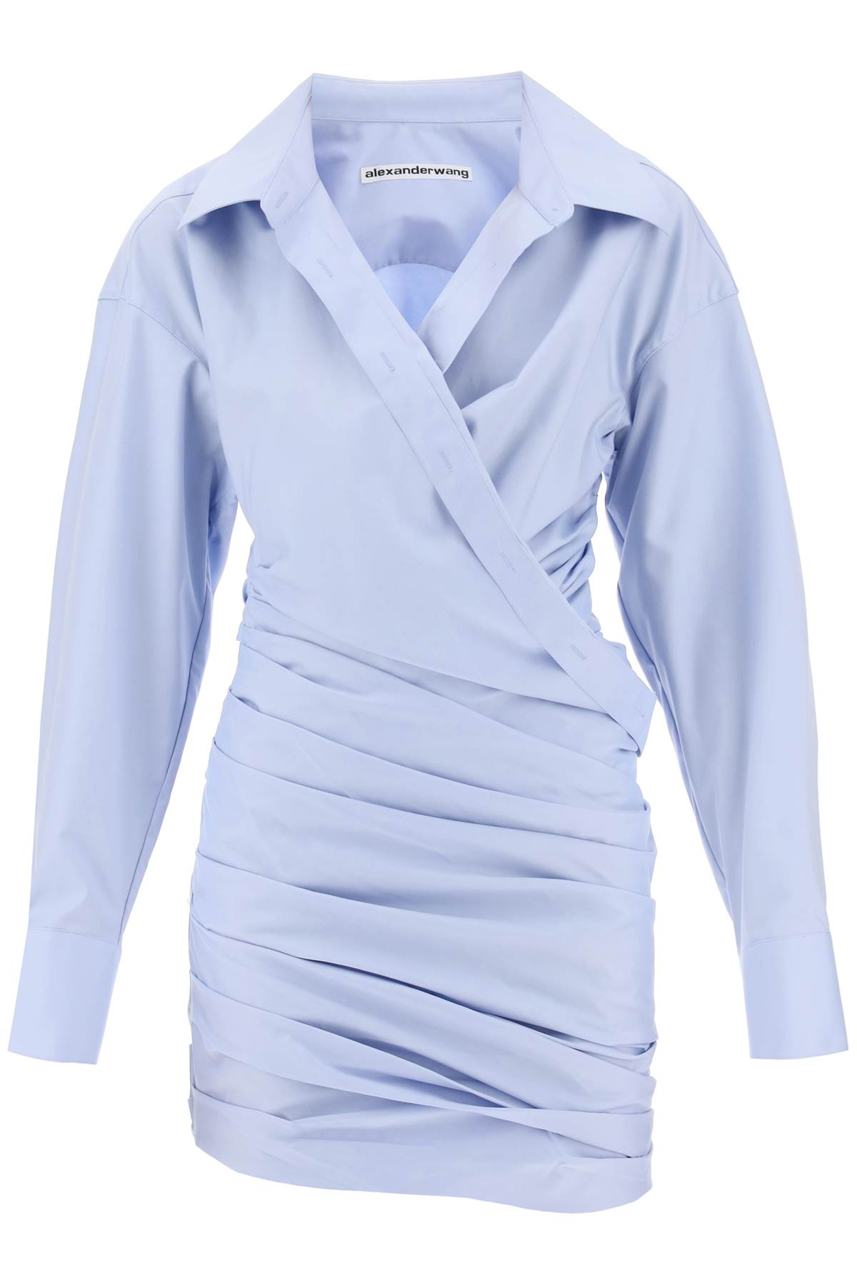 Shop Alexander Wang Draped Mini Shirt Dress In Oxford (light Blue)