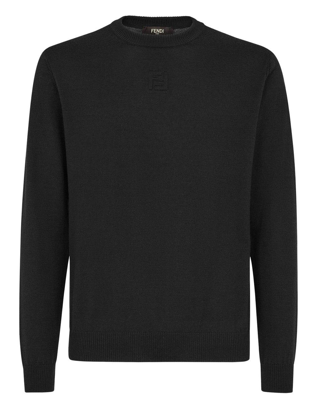 Shop Fendi Crewneck Knit Sweater In Black