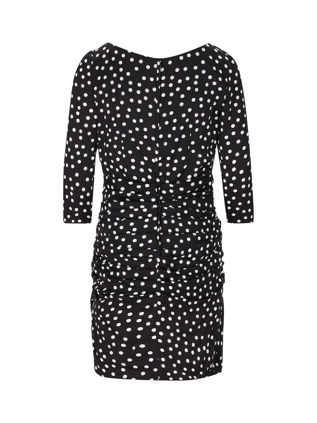 Shop Dolce & Gabbana Polka Dot-printed Plunging V-neck Mini Dress In Nero