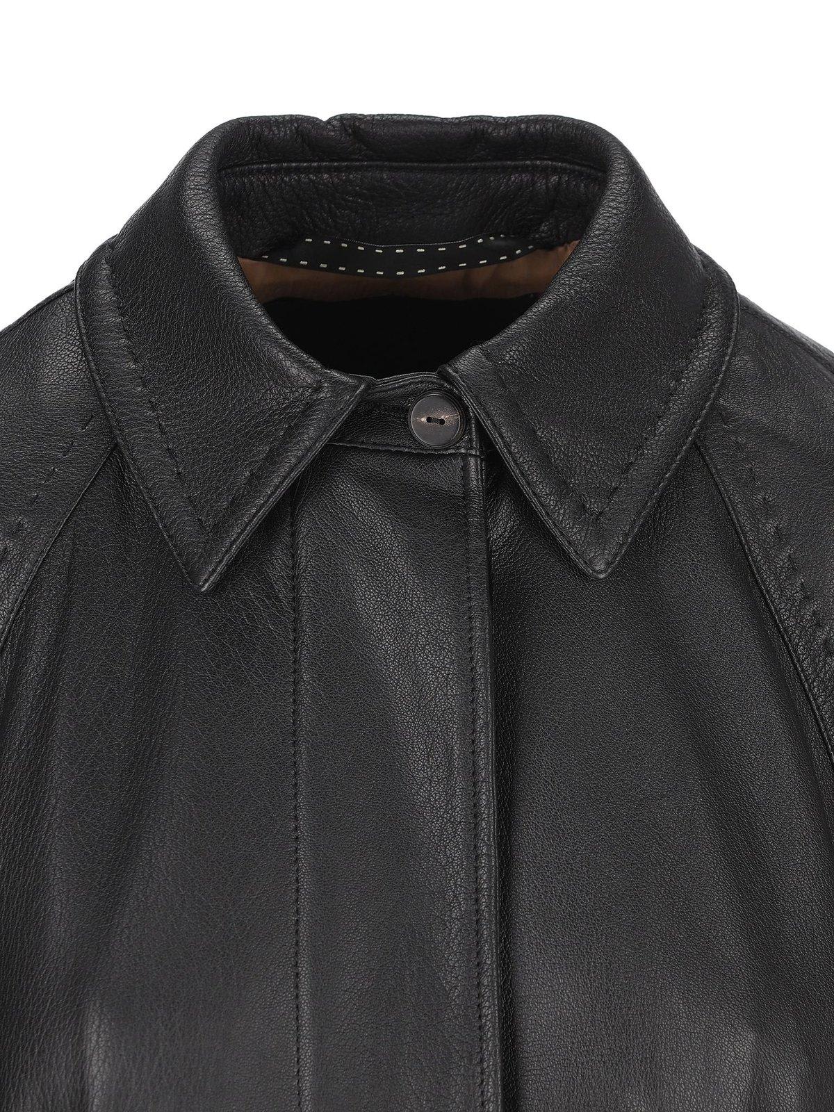 Shop Max Mara Bellico Belted Leather Trench Coat In Black