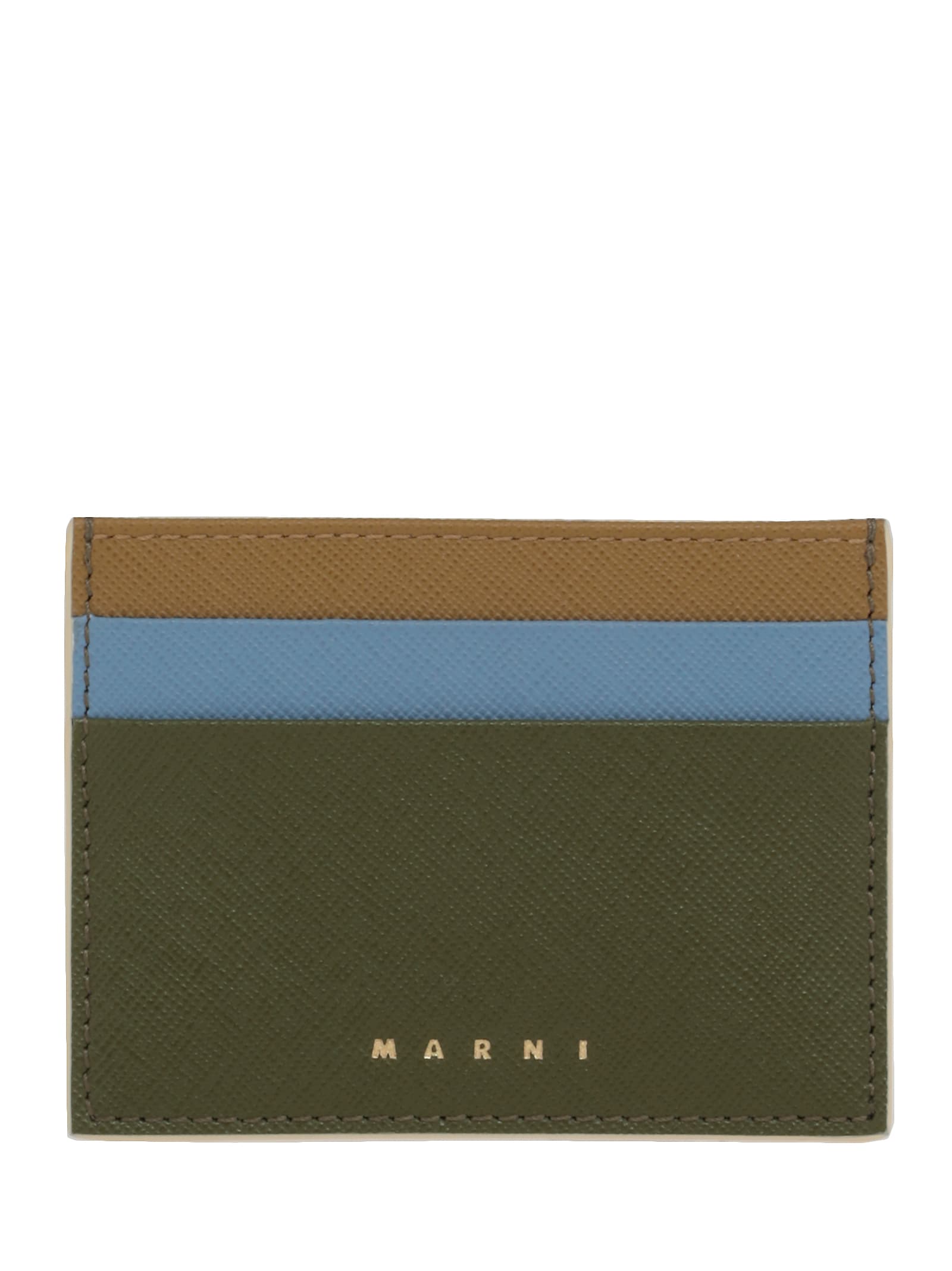 Marni Saffiano Leather Card Holder In Thyme+opal+olive Green+(dune)