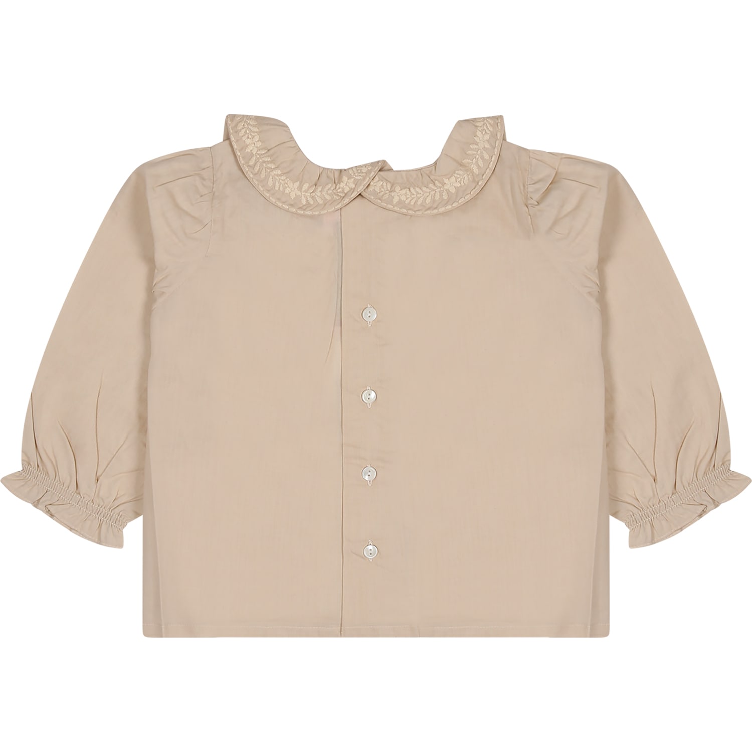Shop Bonpoint Pink Shirt For Baby Girl With Embroidered