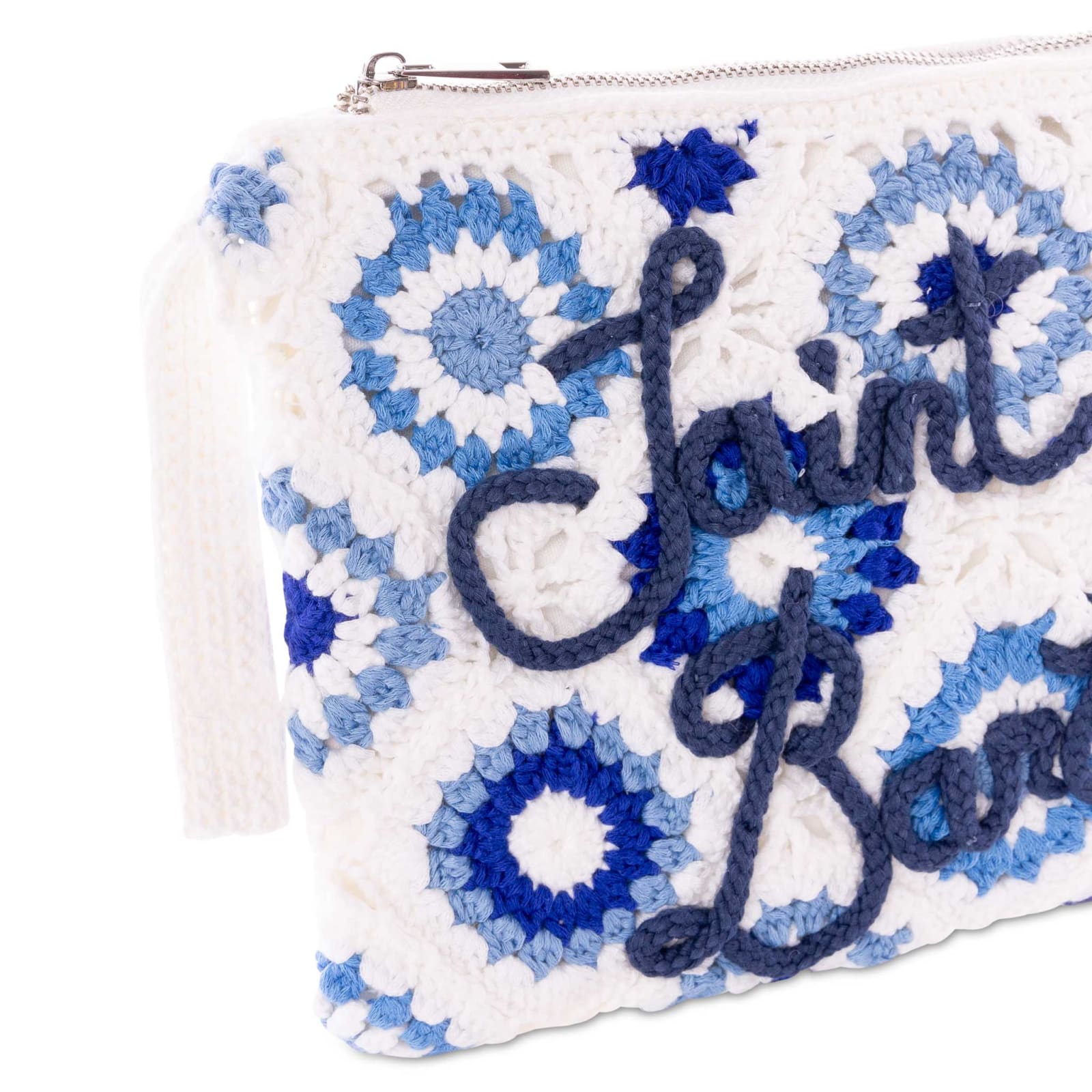 Shop Mc2 Saint Barth Parisienne White Crochet Pouch Bag With Saint Barth Embroidery