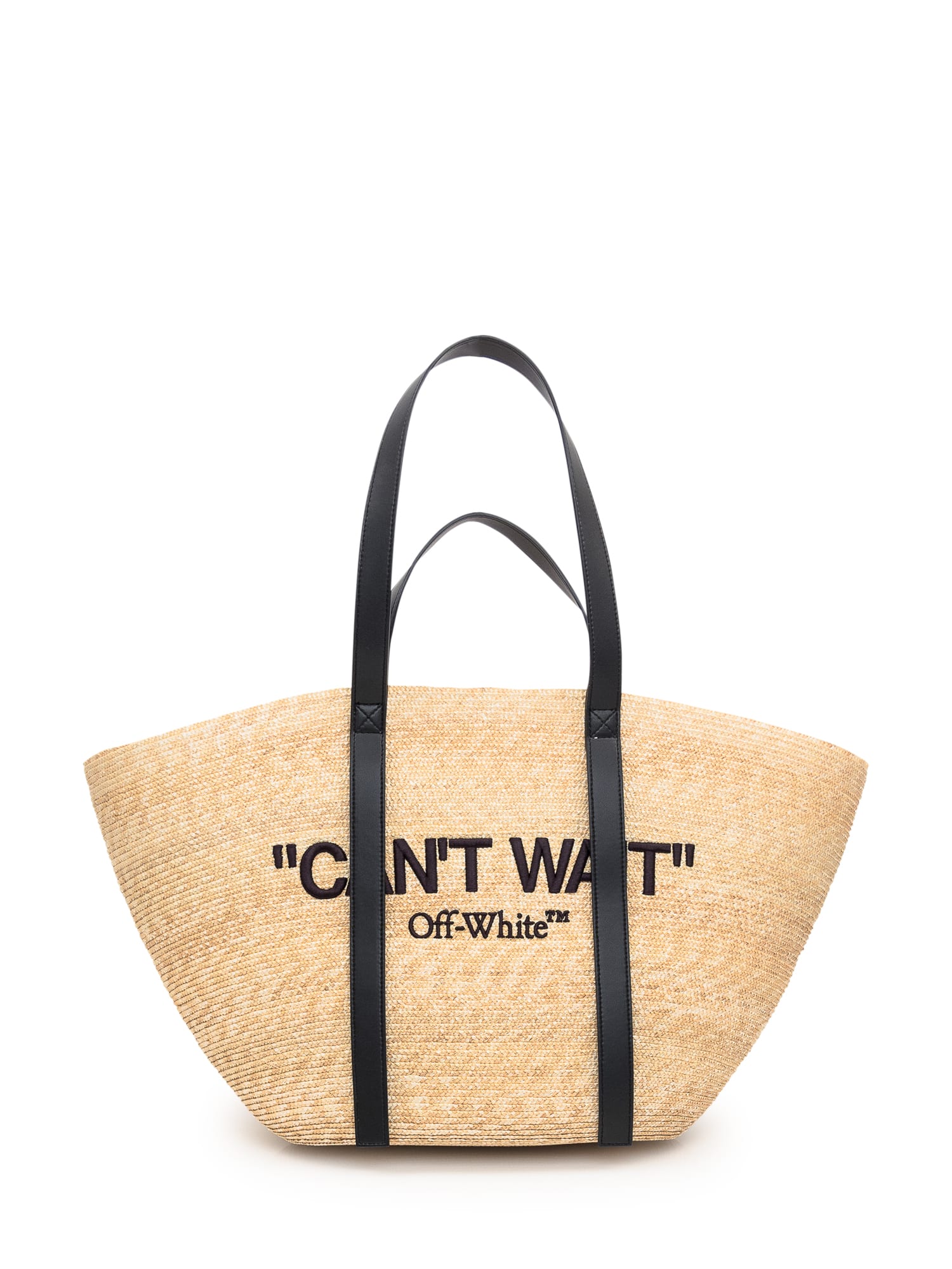 Shop Off-white Rafia Tote Bag In Beige-black