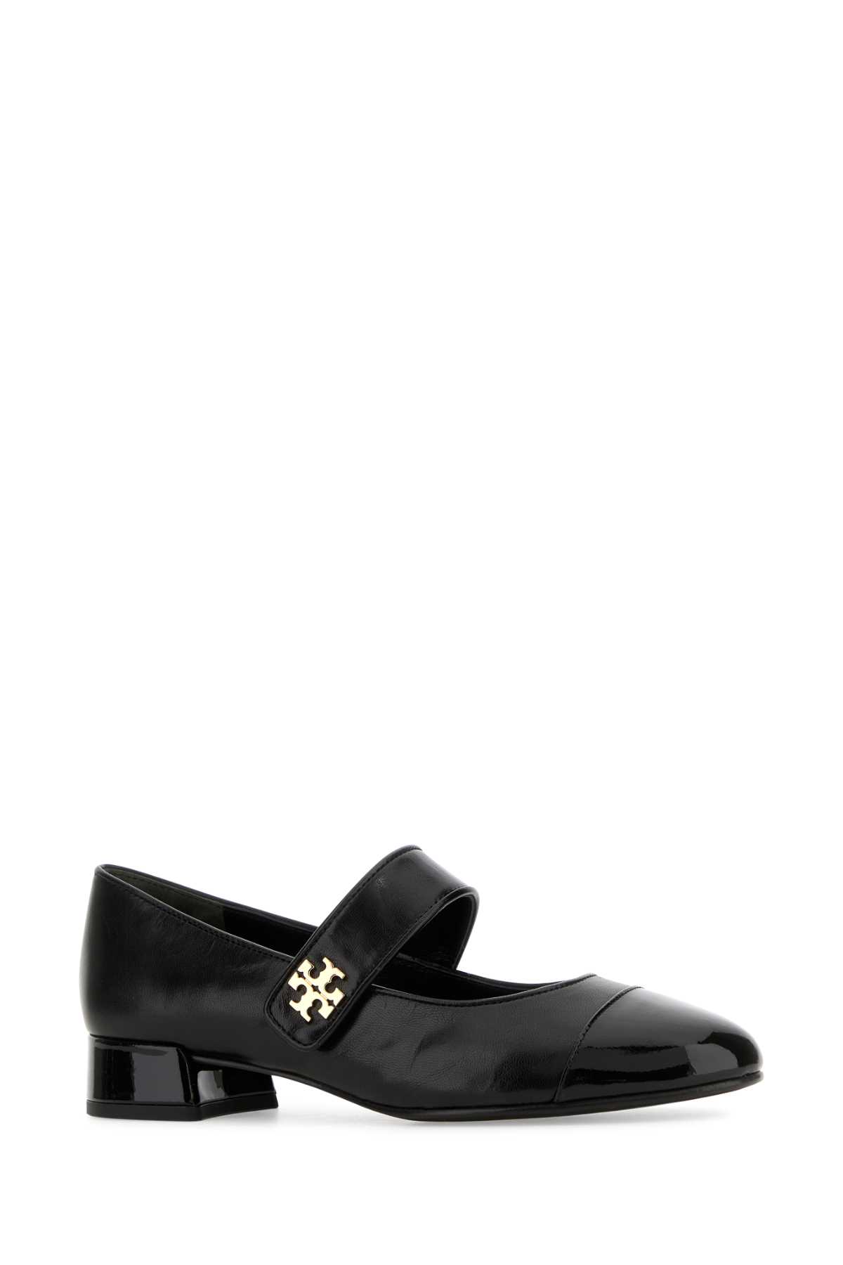 Tory Burch Black Leather Cap-toe Mary Jane Ballerinas In Black