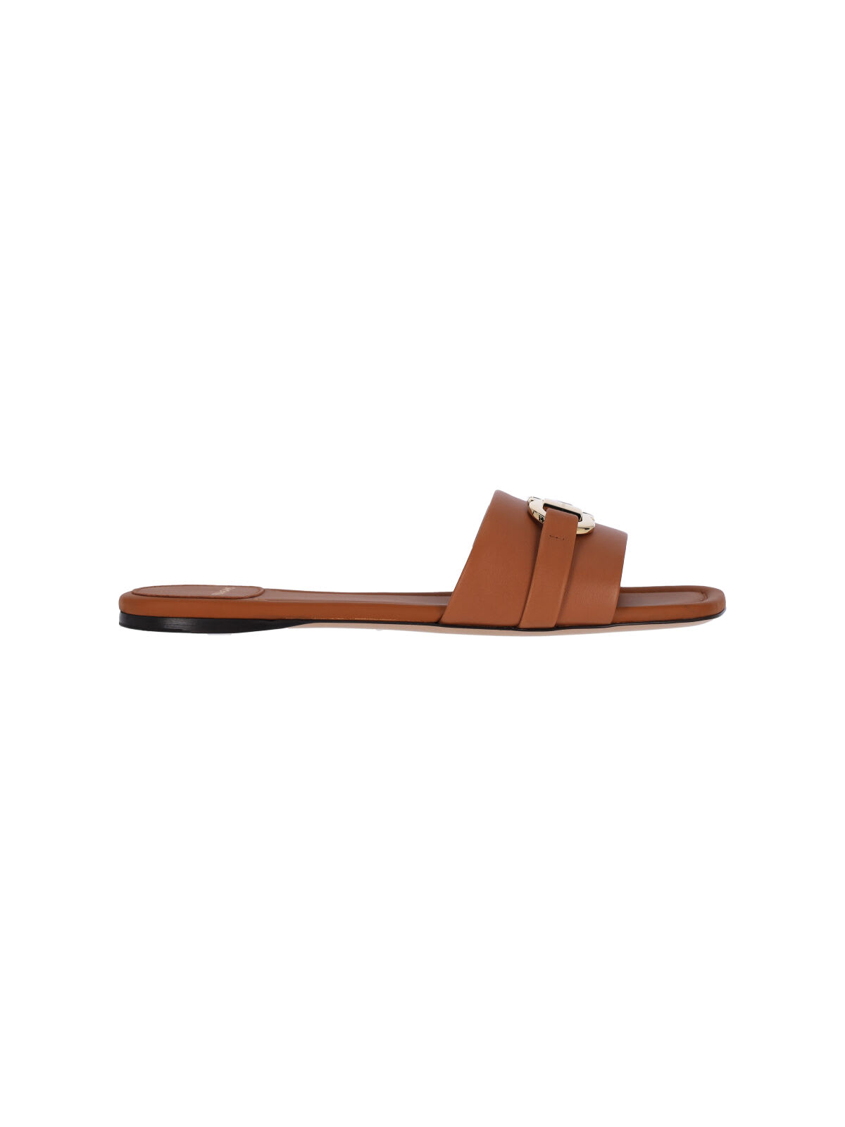 Ferragamo Leather Flat Sandals With Logo In Brown