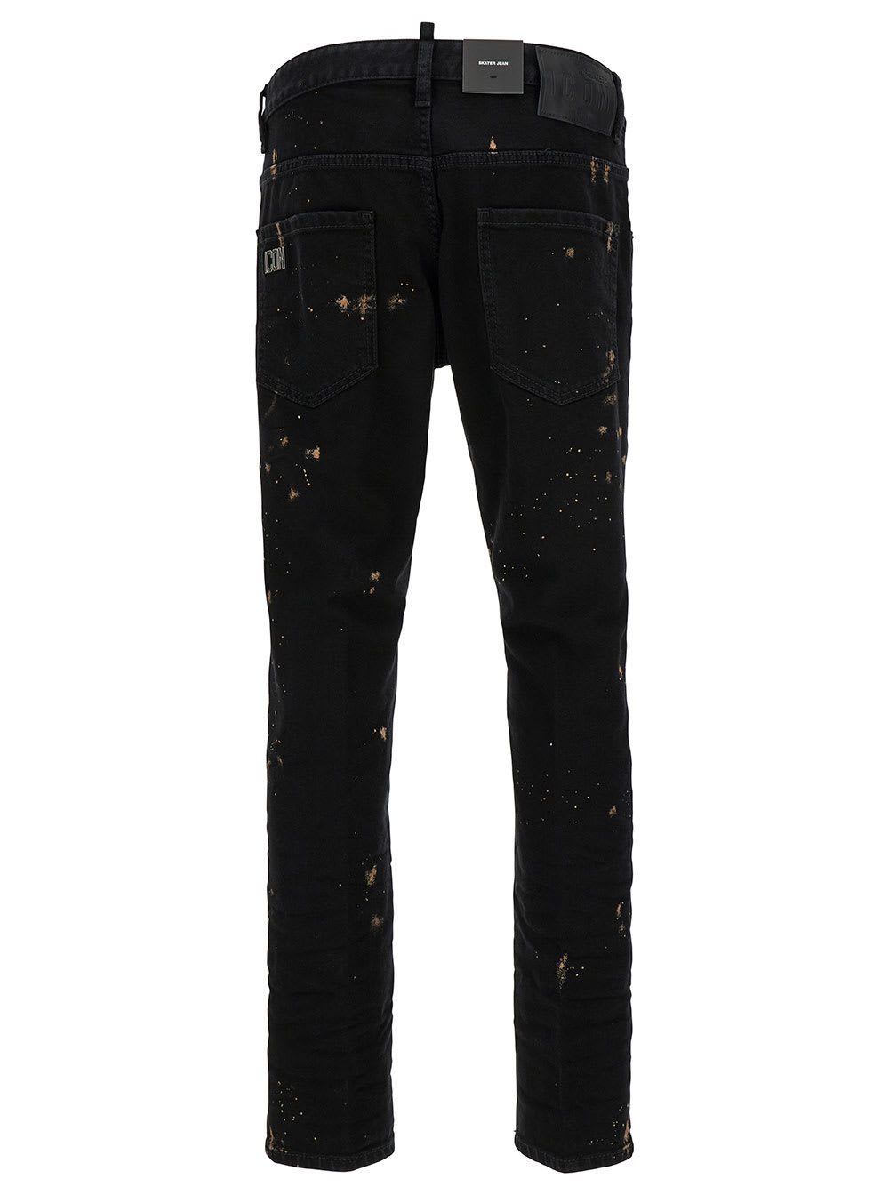 Shop Dsquared2 Skater Black Five-pocket Jeans With Paint Stains In Stretch Cotton Denim Man In Nero