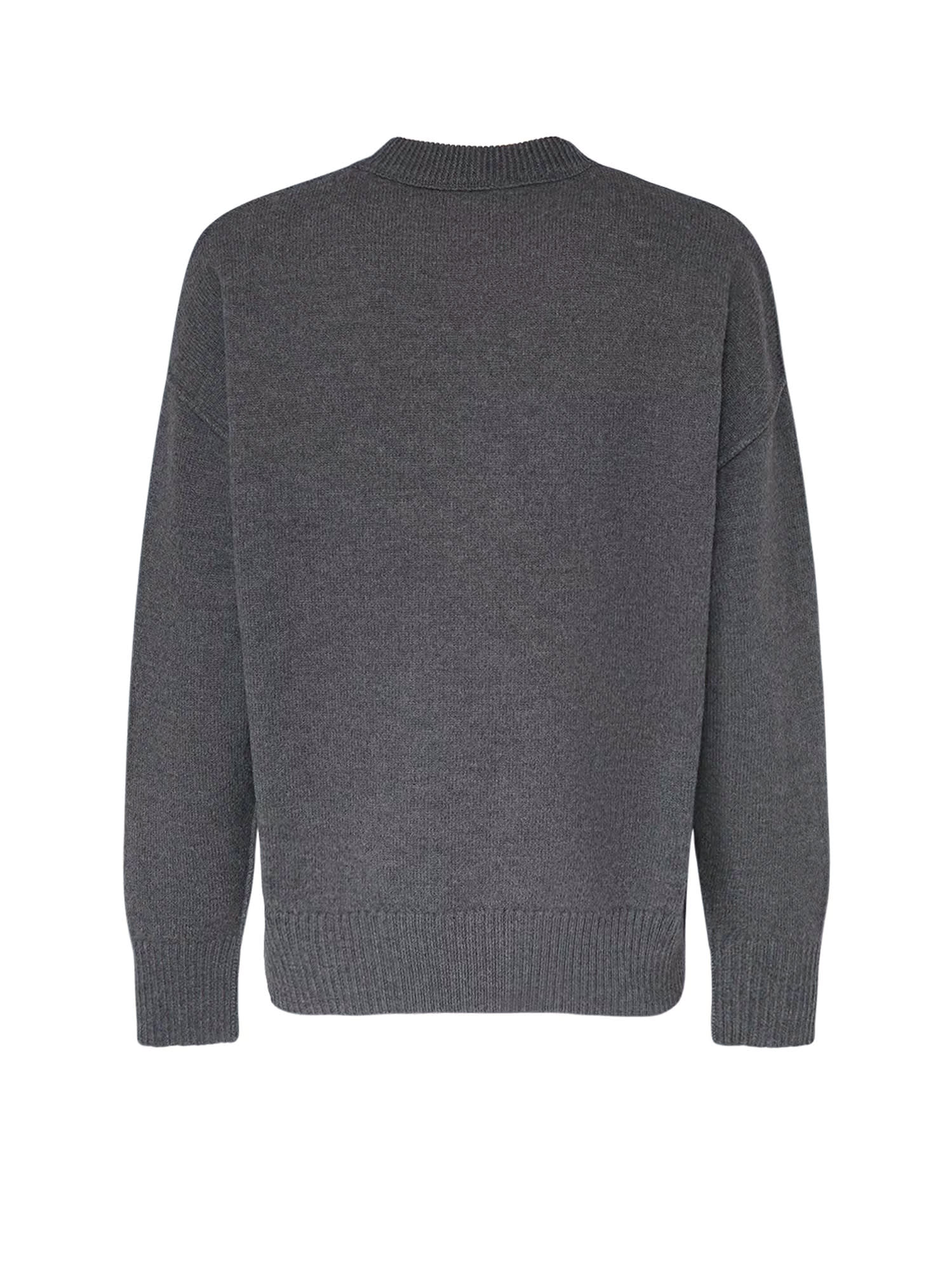 Ami Alexandre Mattiussi Crew Neck Long Sleeve Sweater With Ribbed Edges In Gray