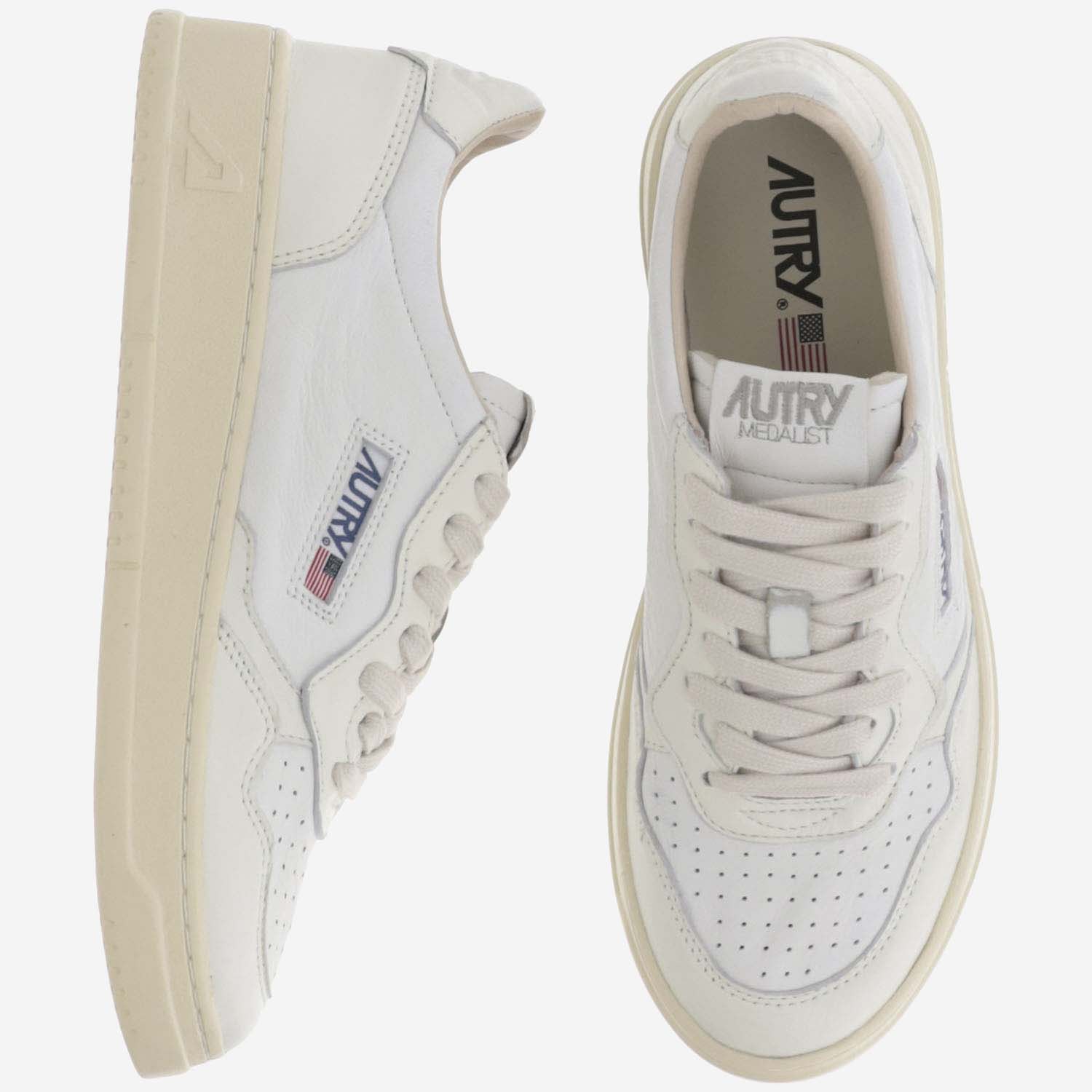 Shop Autry Medalist Leather Sneakers In Wht/wht