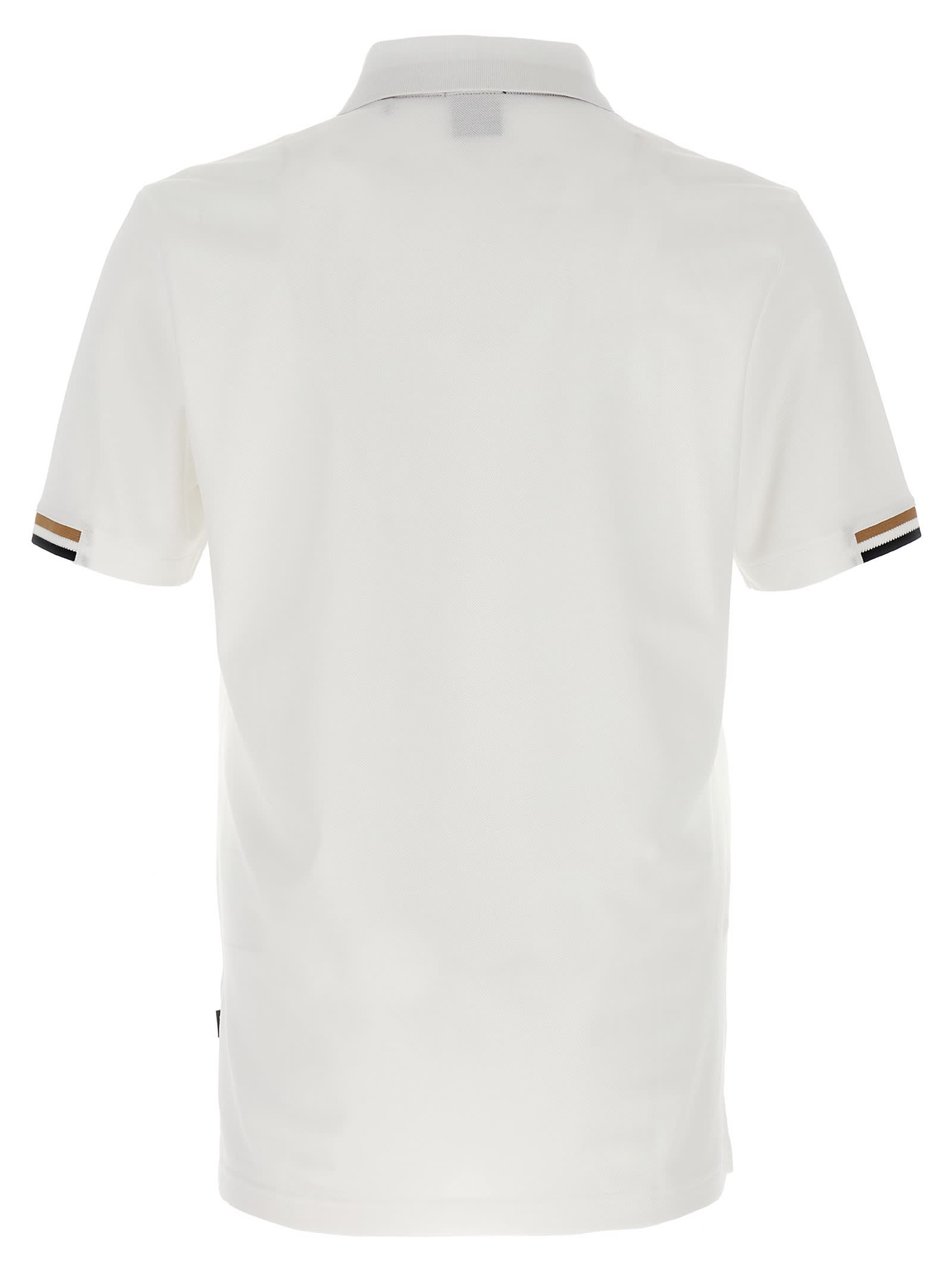 Hugo Boss Parlay Polo Shirt With Stripe Detail In White