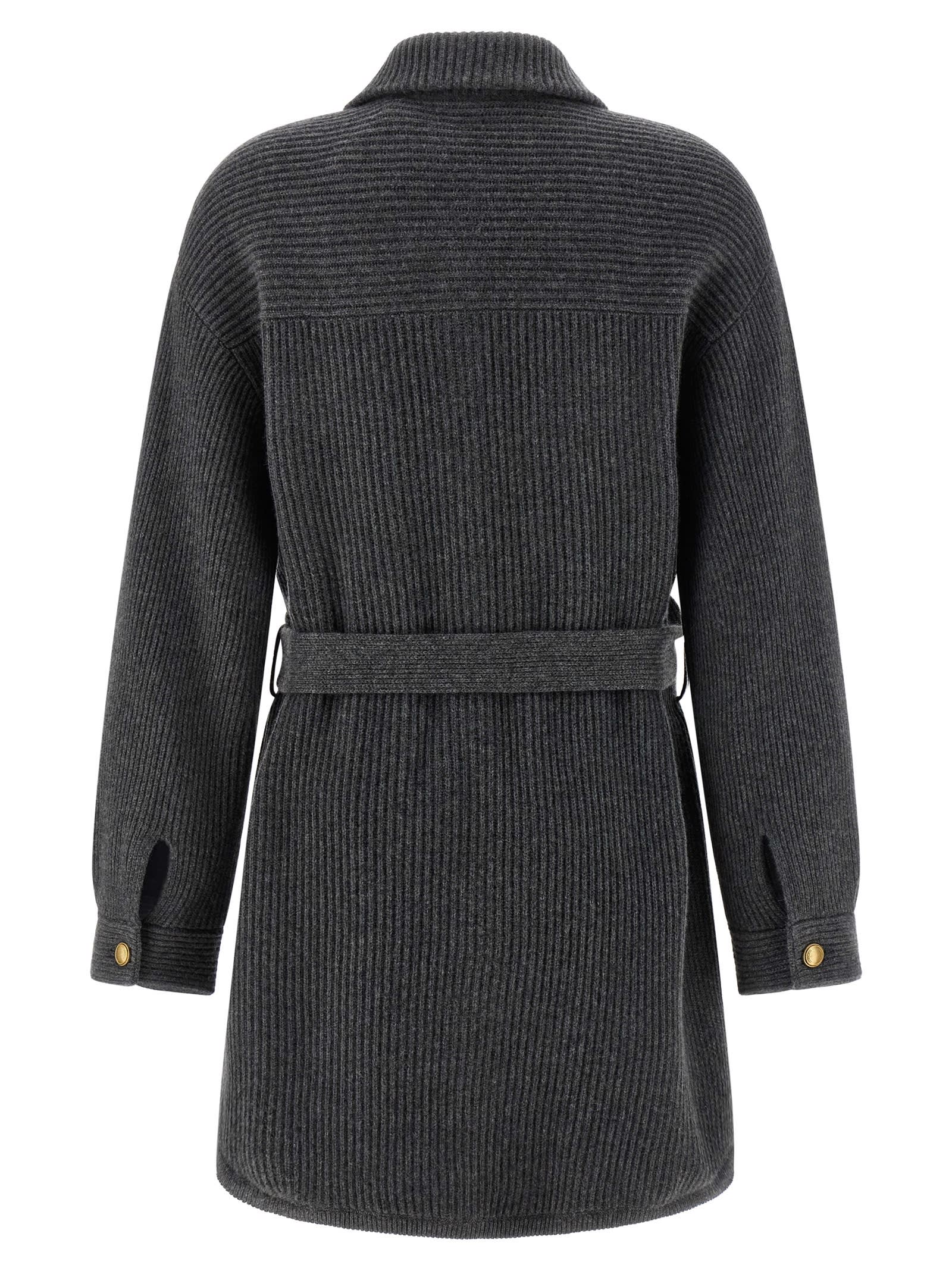 Brunello Cucinelli English Ribbed Cardigan In Gray