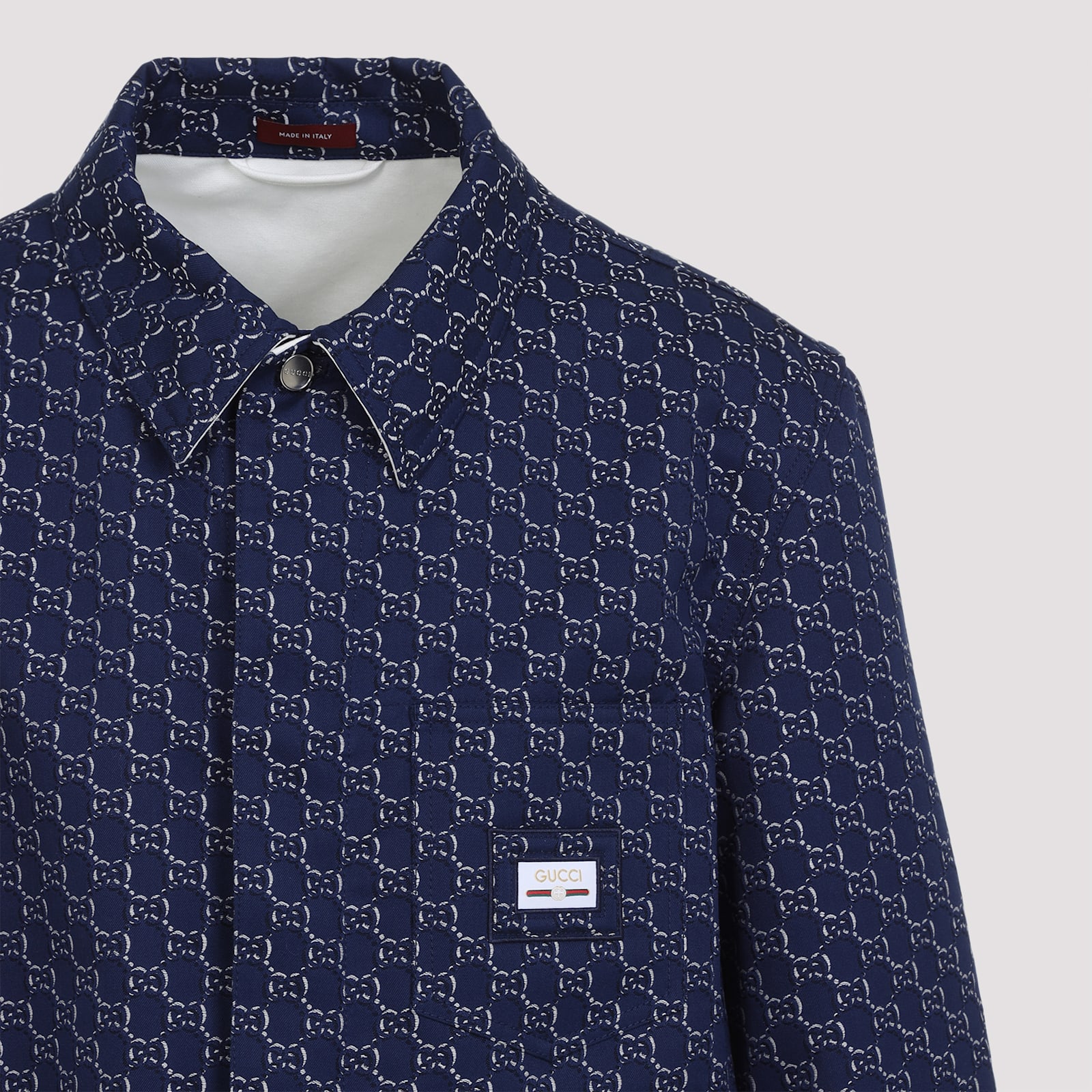 Gucci Gg Logo Long-sleeved Shirt In Blue White