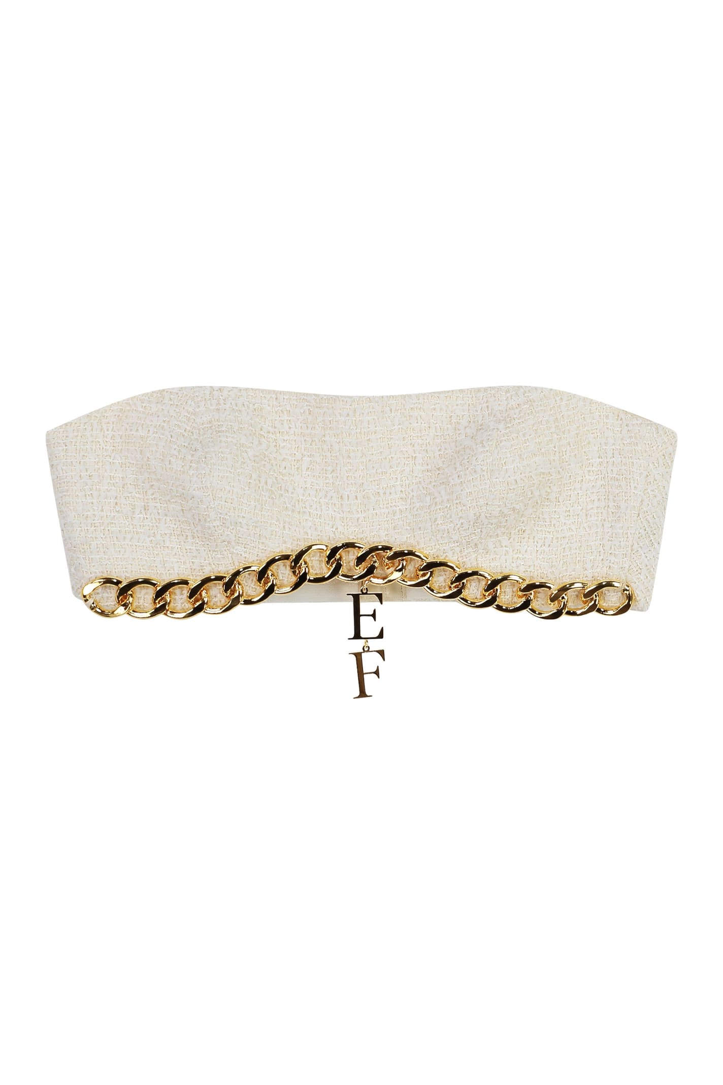 Shop Elisabetta Franchi Tweed Top In Ivory