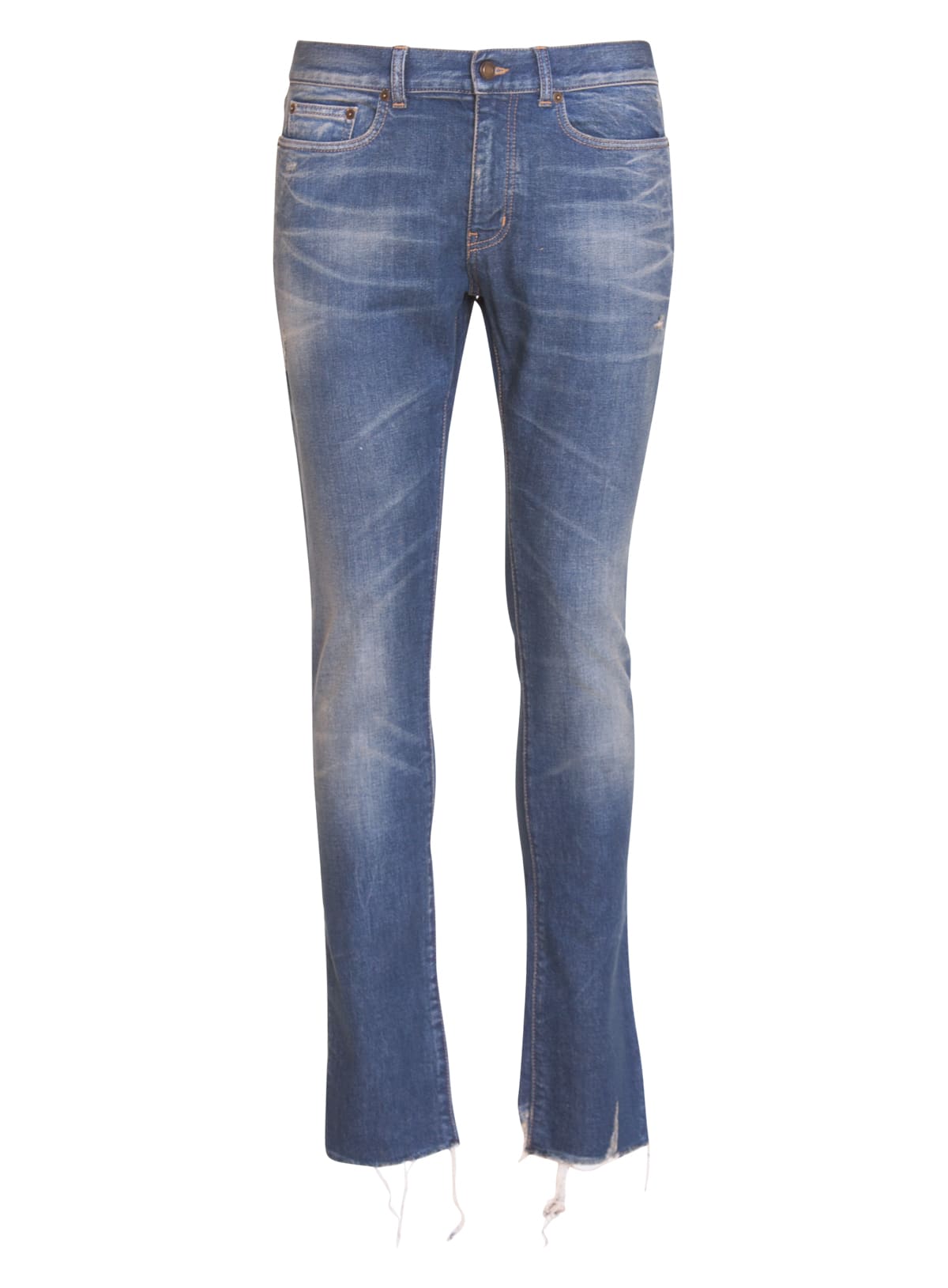Saint Laurent Skinny Cropped Jeans In Blu