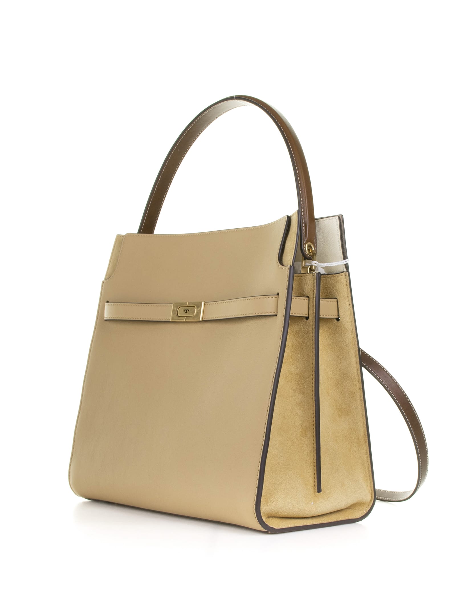 Shop Tory Burch Double Lee Radziwill Bag In Leather In Dark Sand