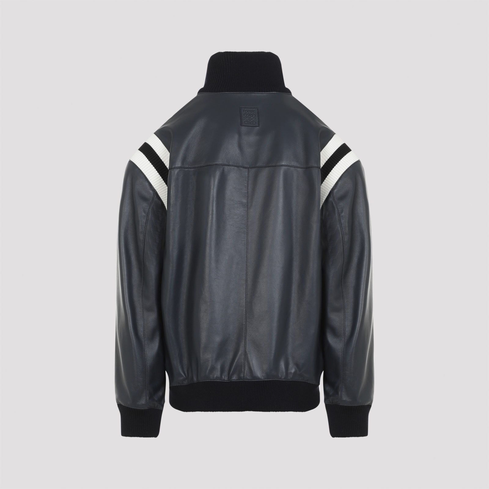 Shop Loewe Lamb Leather Bomber Jacket In Dark Navy