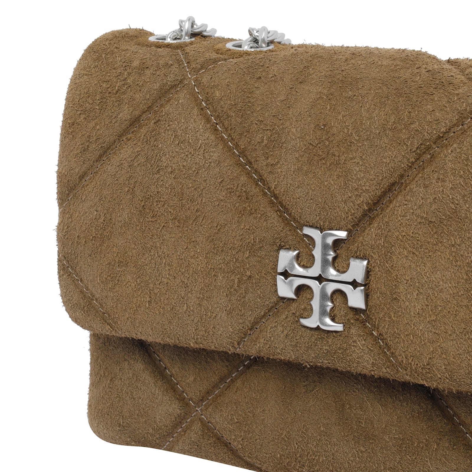 Tory Burch Small Kira Diamond Quilted Convertible Suede Shoulder Bag In Green