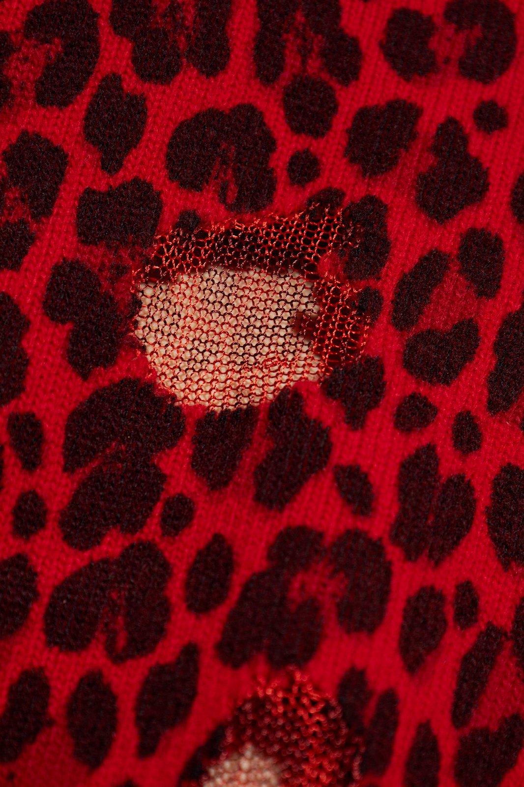 Shop Versace Leopard-printed Semi-sheer Panelled Jumper In Red