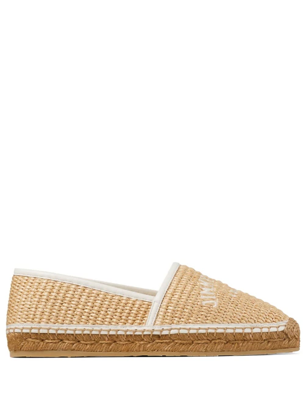 Jimmy Choo Brie Raffia Embroidered Logo Espadrilles In Marrone