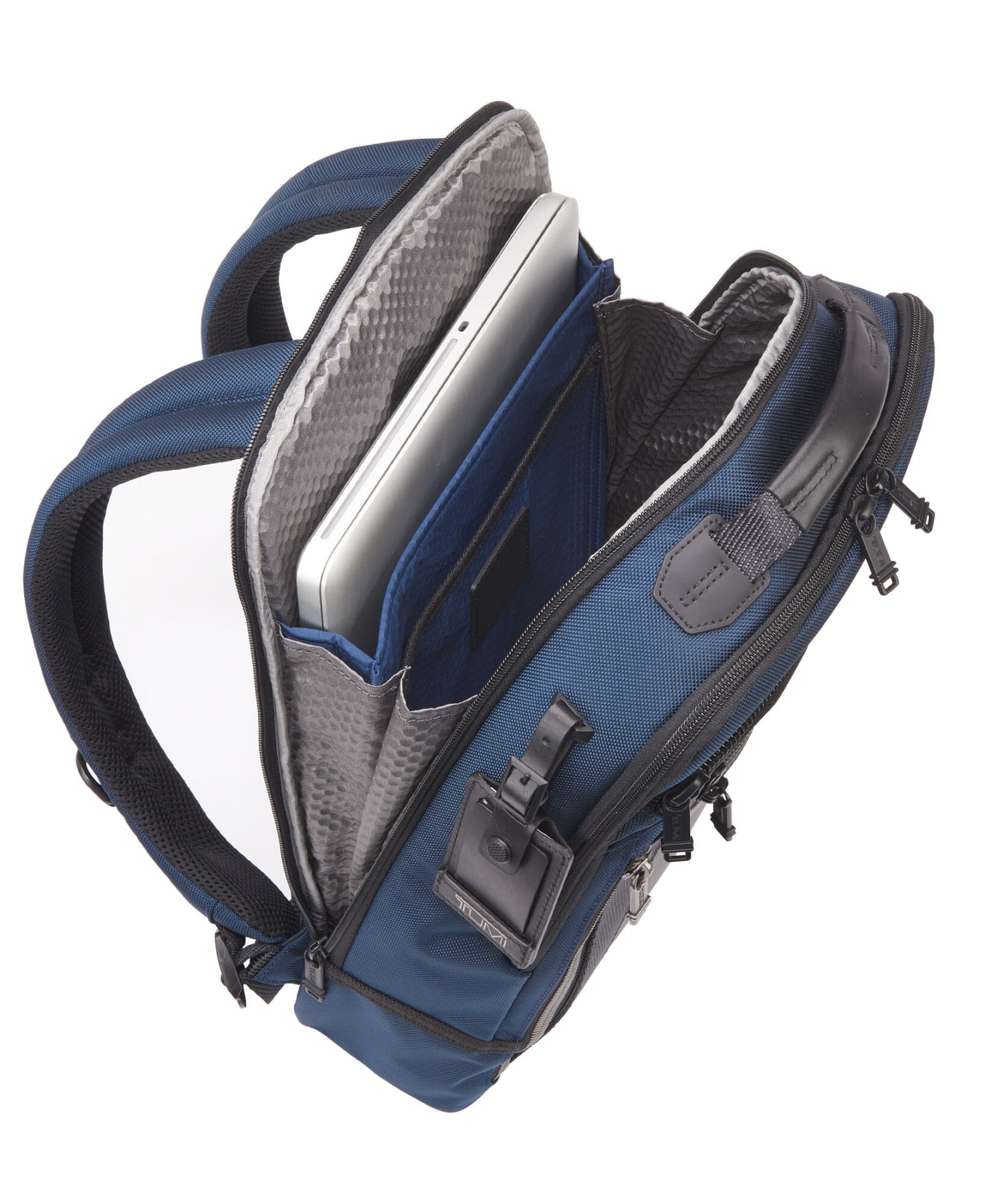 tumi navy blue backpack