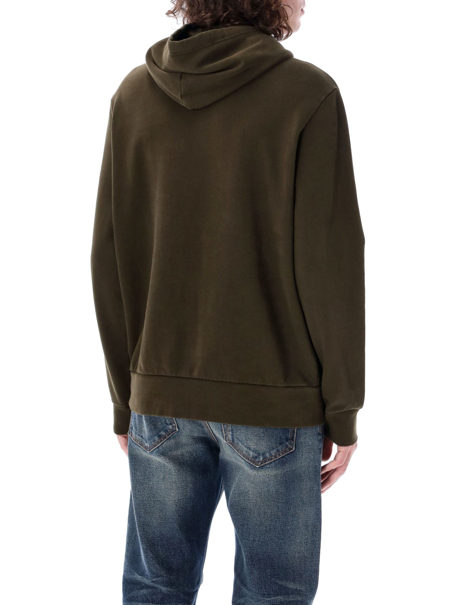 Shop Polo Ralph Lauren Dark Green Hoodie With Pony Embroidery In Jersey Man