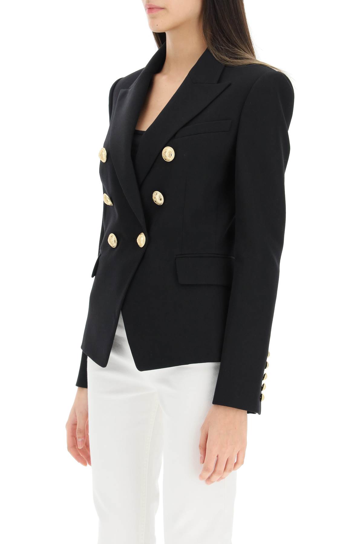 Balmain Wool Blazer With Iconic Metal Buttons In Black