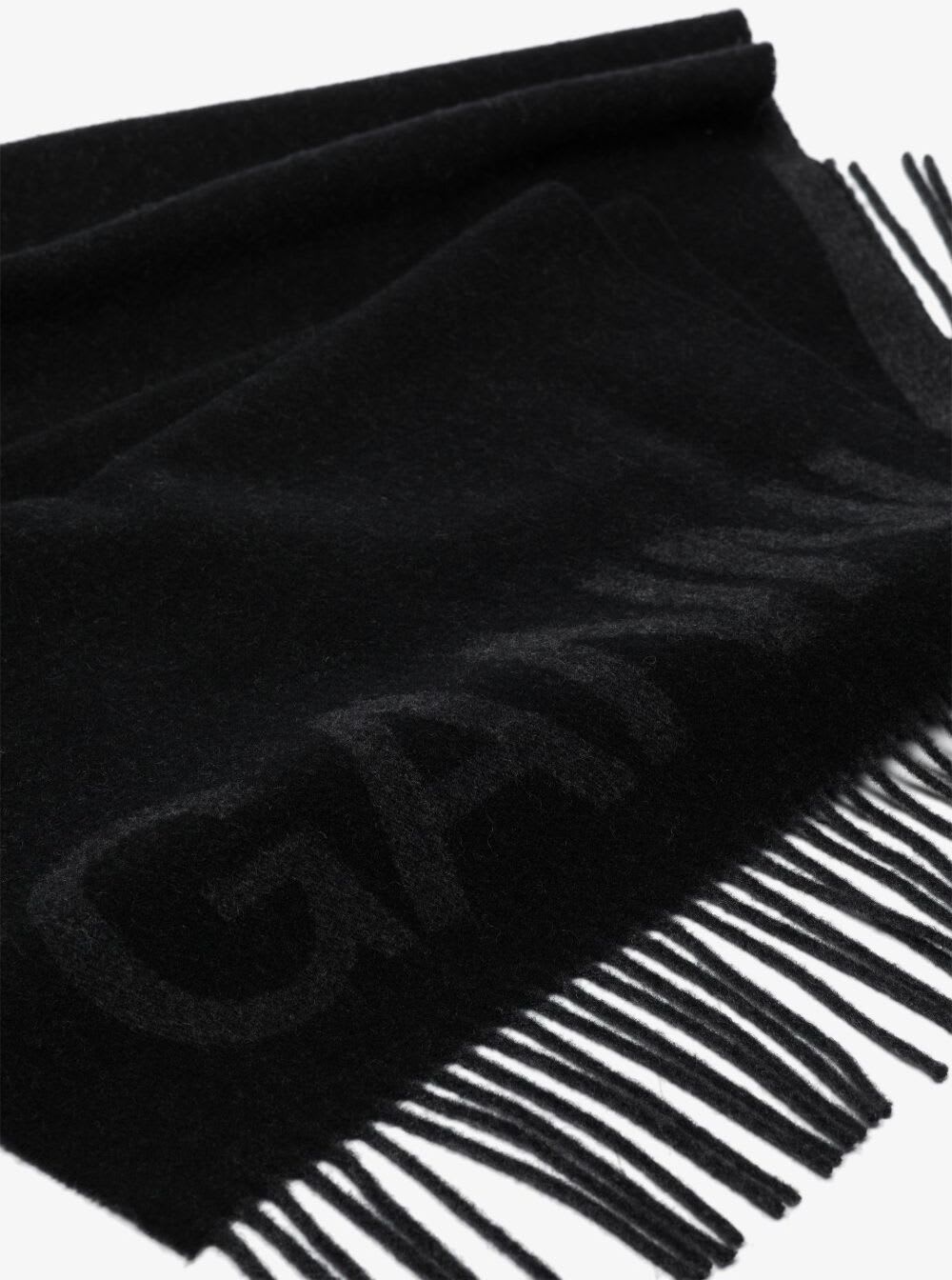 Shop Ganni Black Wool Scarf With Logo