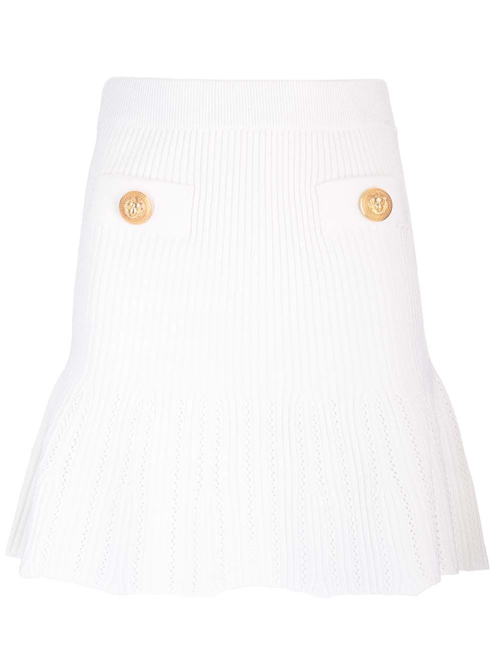 Shop Balmain Knit Skater Skirt In White