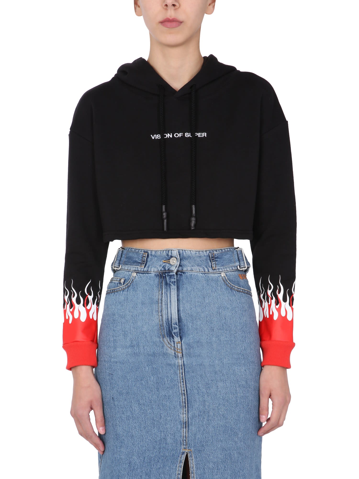 VISION OF SUPER CROPPED SWEATSHIRT,VOS/B6DOUBLE BLACK