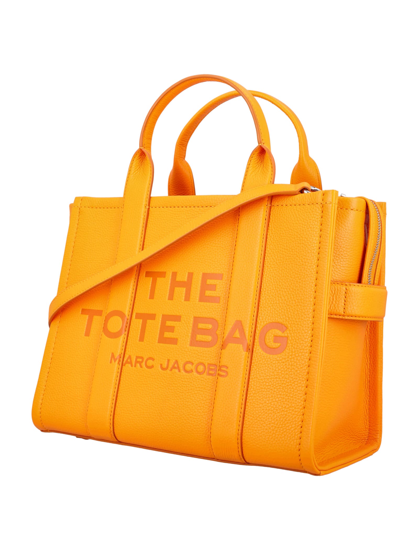 Shop Marc Jacobs The Leather Medium Tote Bag In Tangerine