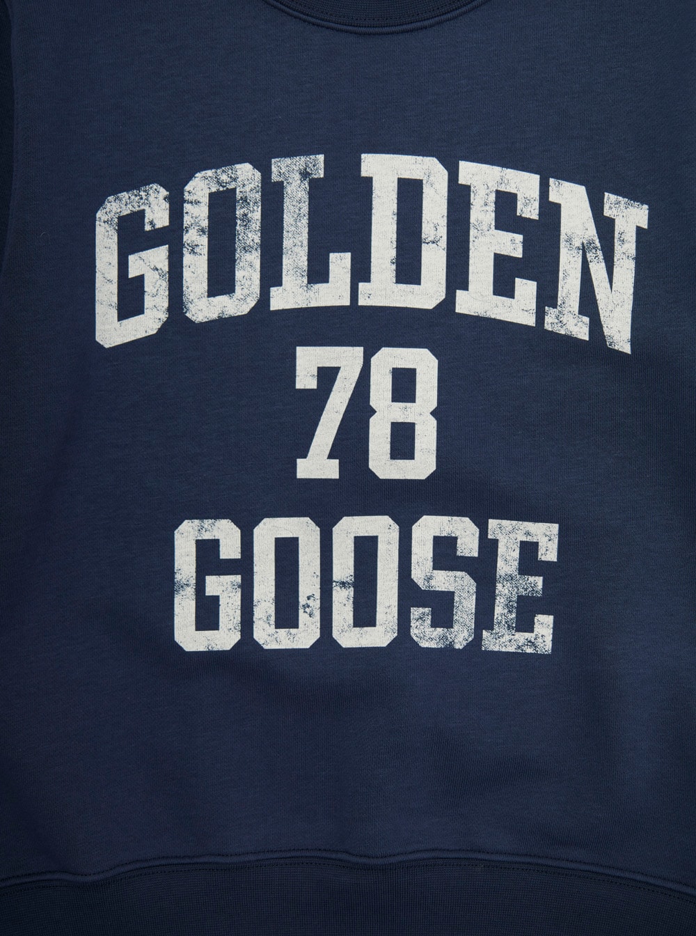 Golden Goose Blue Crewneck Sweatshirt With Maxi Vintage Logo Lettering Print On The Front In Cotton Blend Boy In Blu