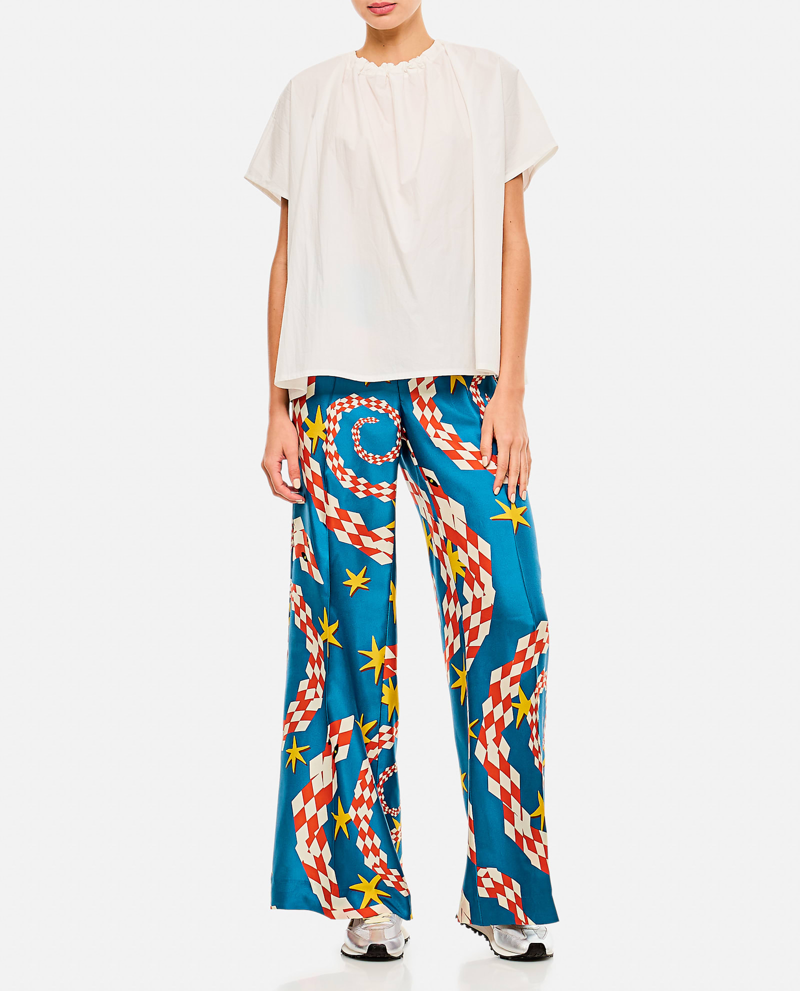 Alberto Biani Multicolor Spiral And Star Pattern Wide Pants In Blue