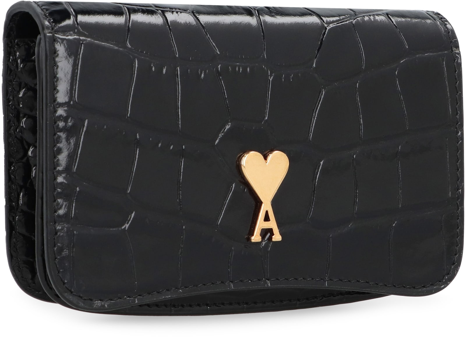 Shop Ami Alexandre Mattiussi Paris Paris Leather Card Holder With Strap In Black