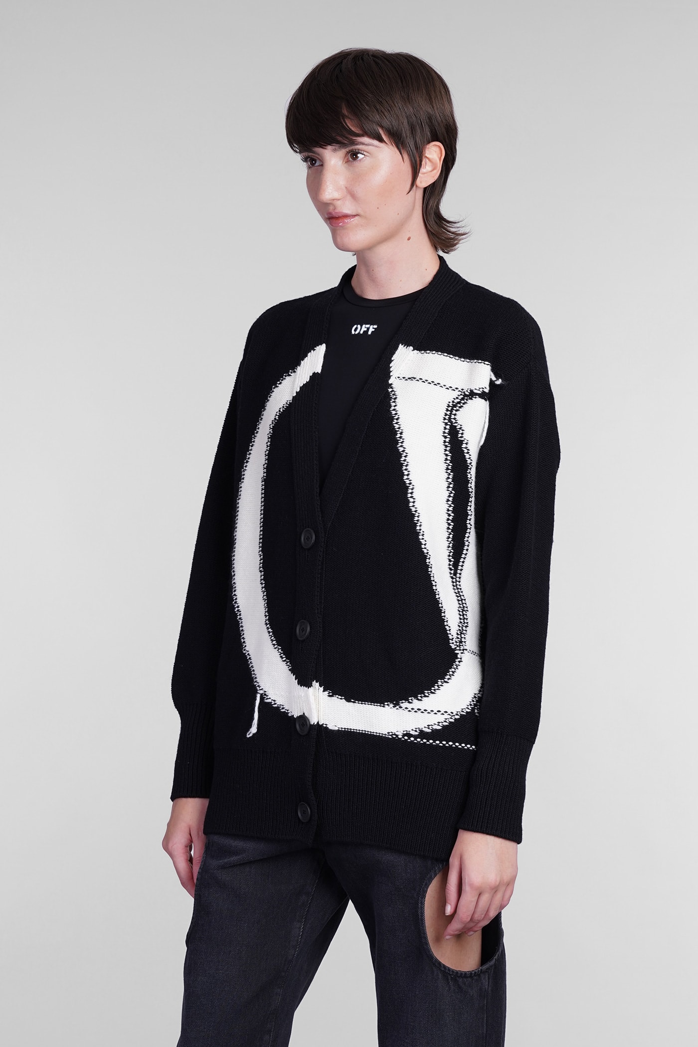 Shop Off-white Cardigan In Black Wool