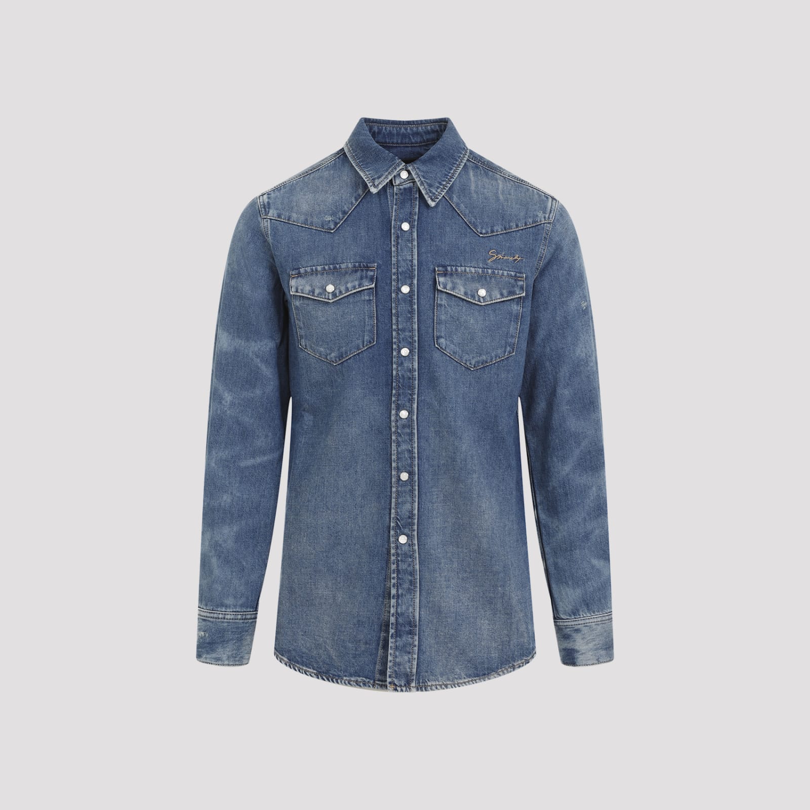 Shop Givenchy Denim Shirt In Oceanblue