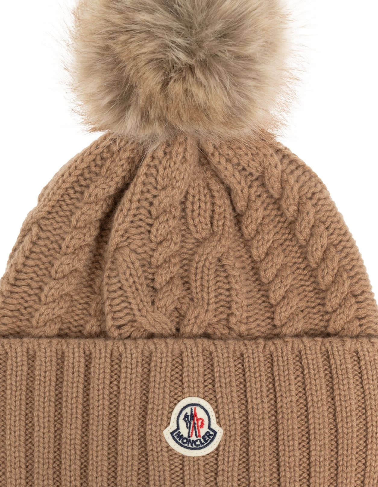 Shop Moncler Beige Wool And Cashmere Beanie With Pompon In Brown