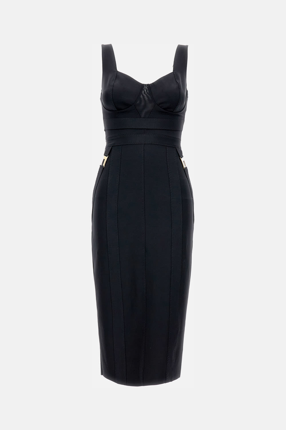 Elisabetta Franchi Sleeveless Round Neck Mini Fitted Chain Dress In Black