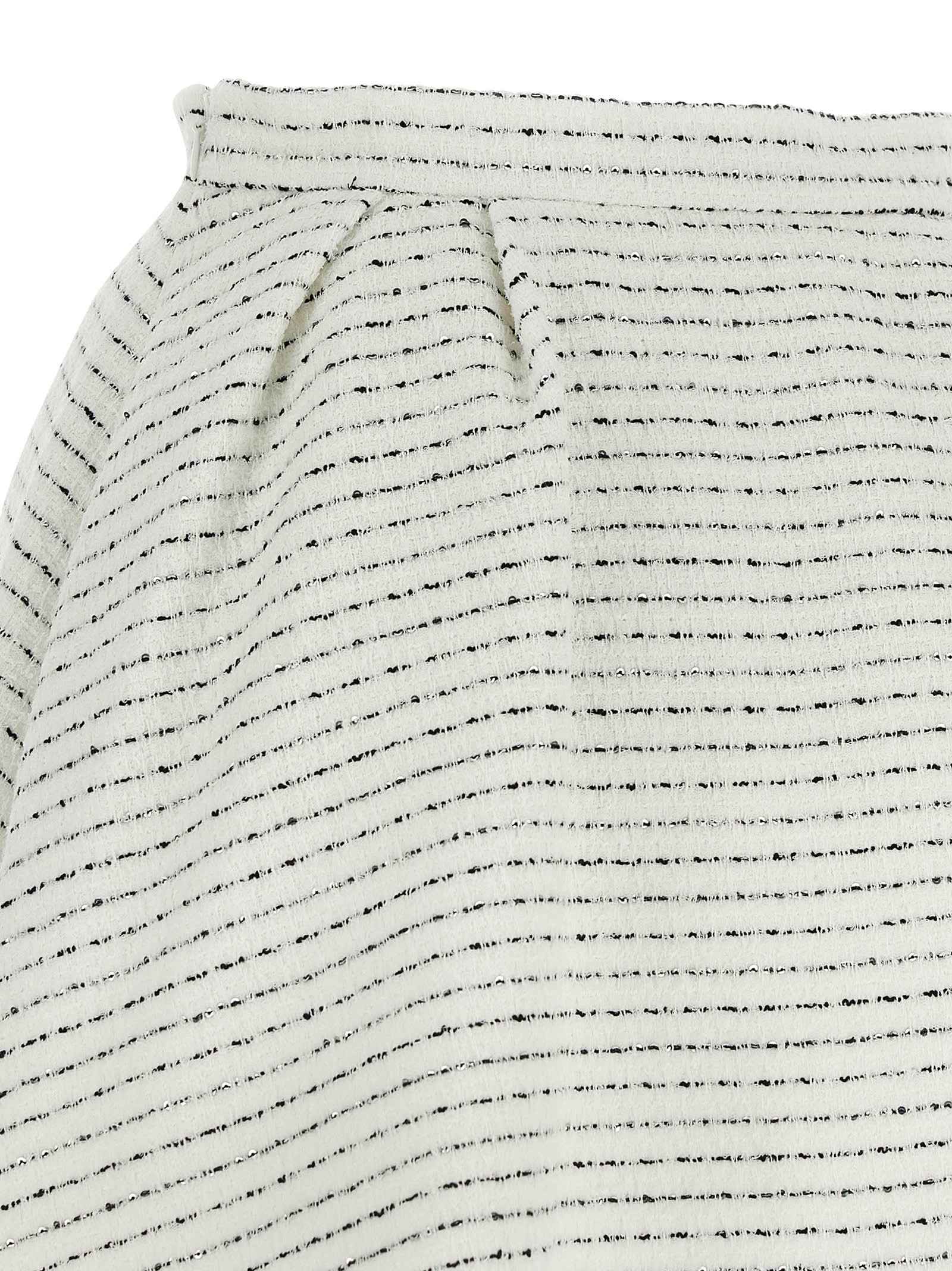 Alessandra Rich Tweed Mini Skirt With Micro Sequins And Pleated Waist In White
