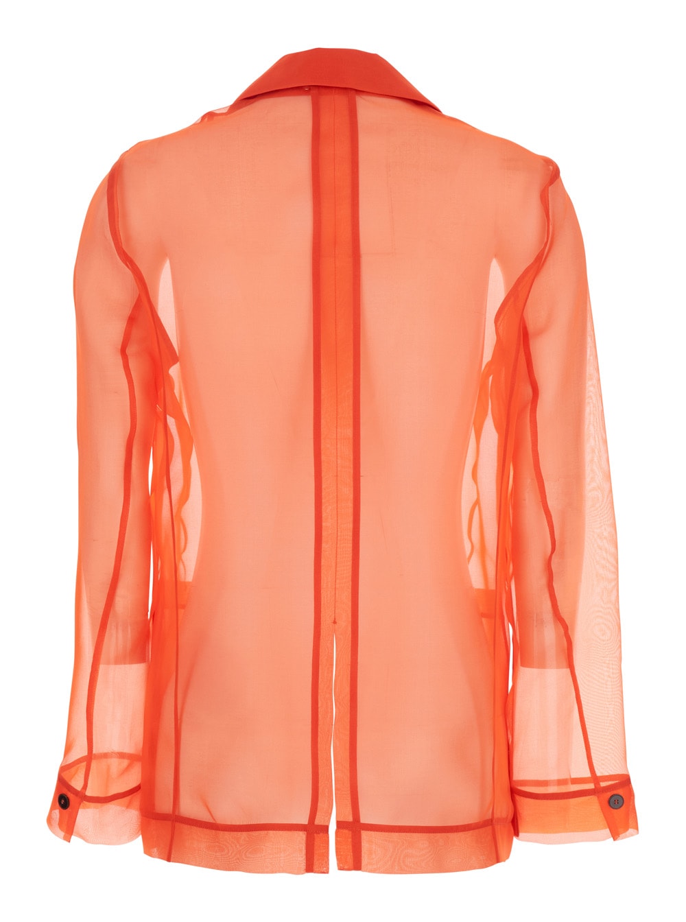 FORTE FORTE ORANGE JACKET WITH CLASSIC LAPELS AND PATCH POCKETS ON THE FRONT IN SEMI-TRANSPARENT SILK WOMAN