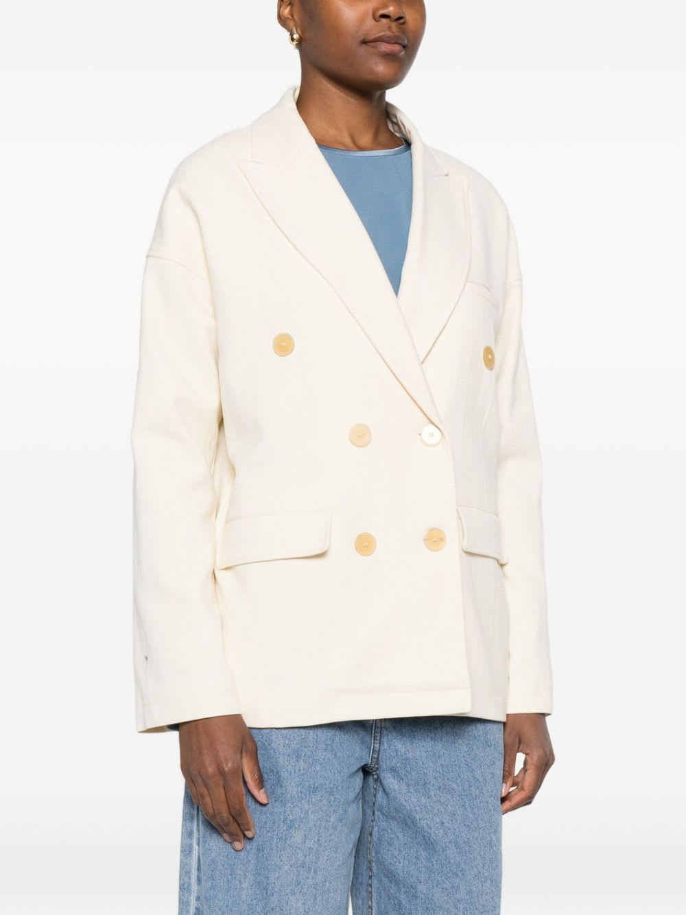 Forte Forte Double-breasted Tailored Jacket Featuring Flap Pockets In White