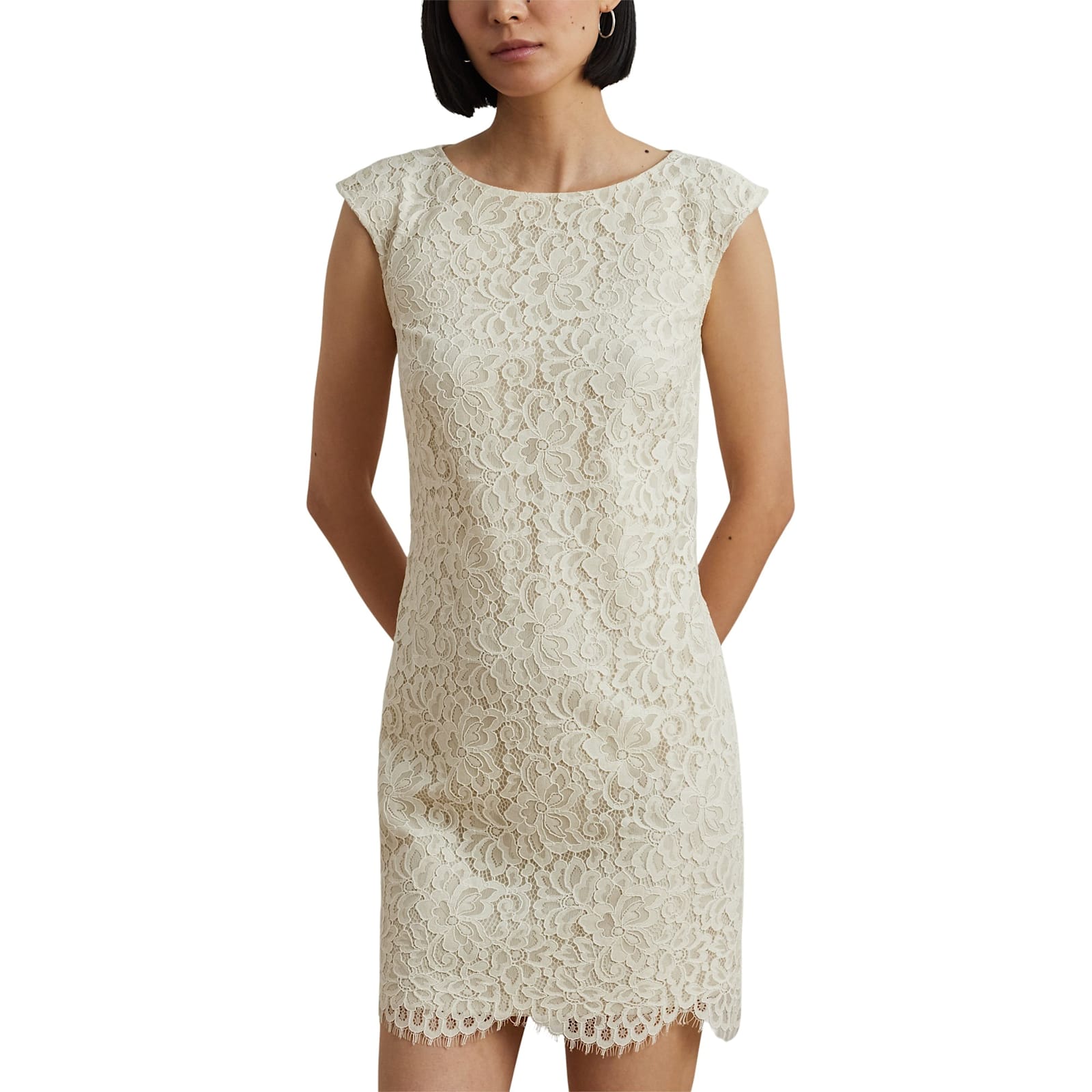 Shop Ralph Lauren Vasberri Short Sleeve Day Dress In Mascarpone Cream