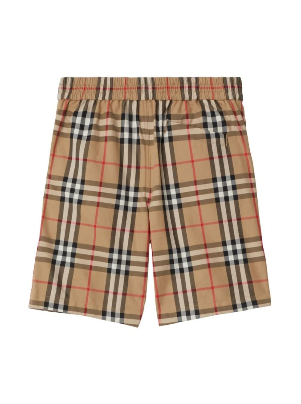 Shop Burberry Beige Shorts With Check Print In Cotton Boy