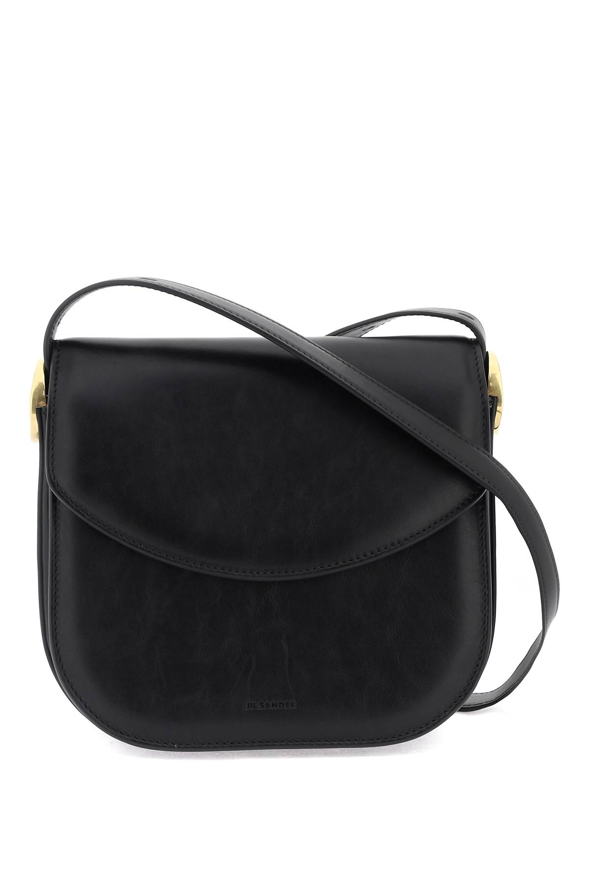 Shop Jil Sander Padded Leather Coin Shoulder Bag With Adjustable Strap In Black (black)