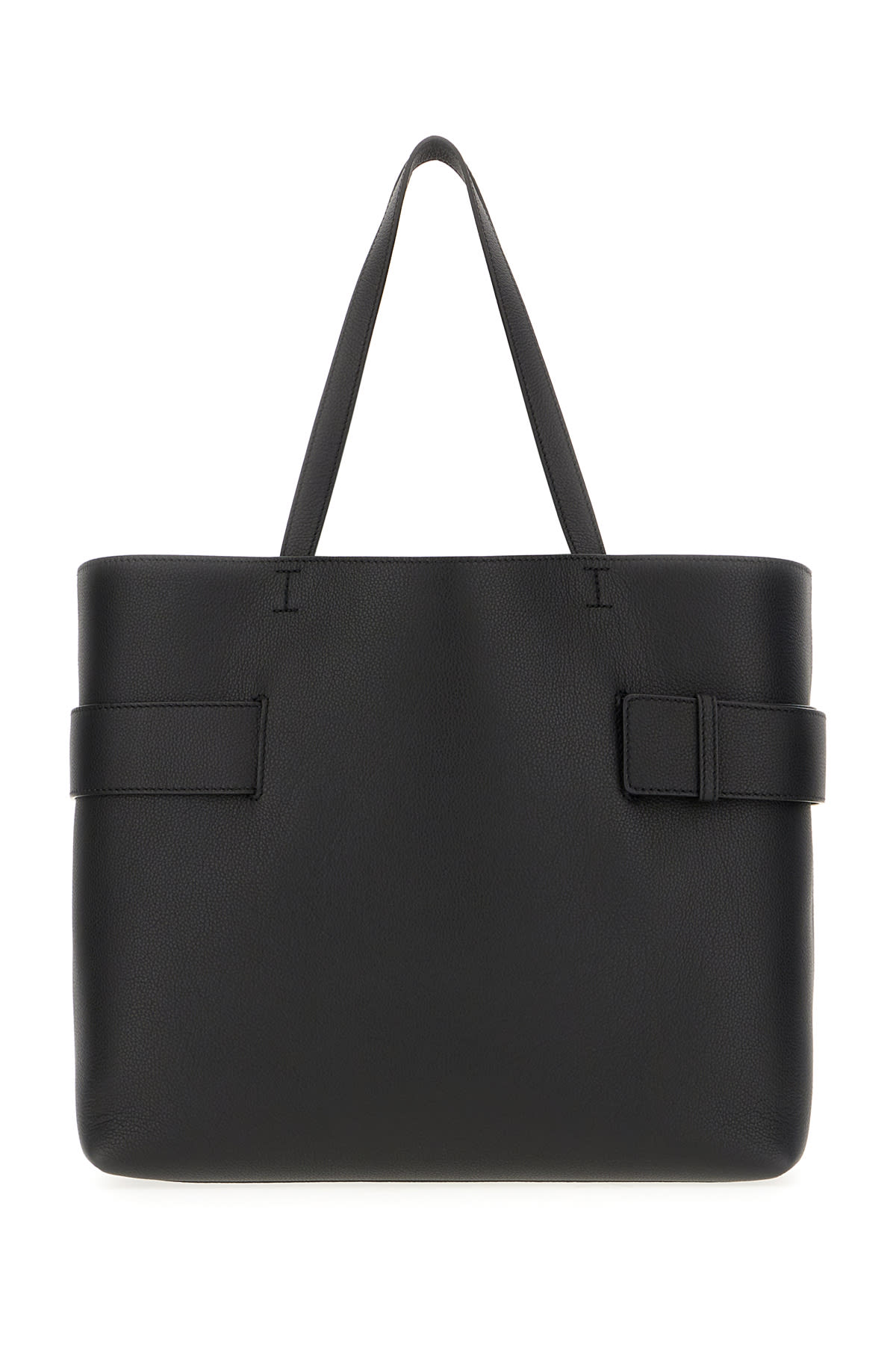 Alexander Mcqueen Black Leather Shopping Bag In Black Silver