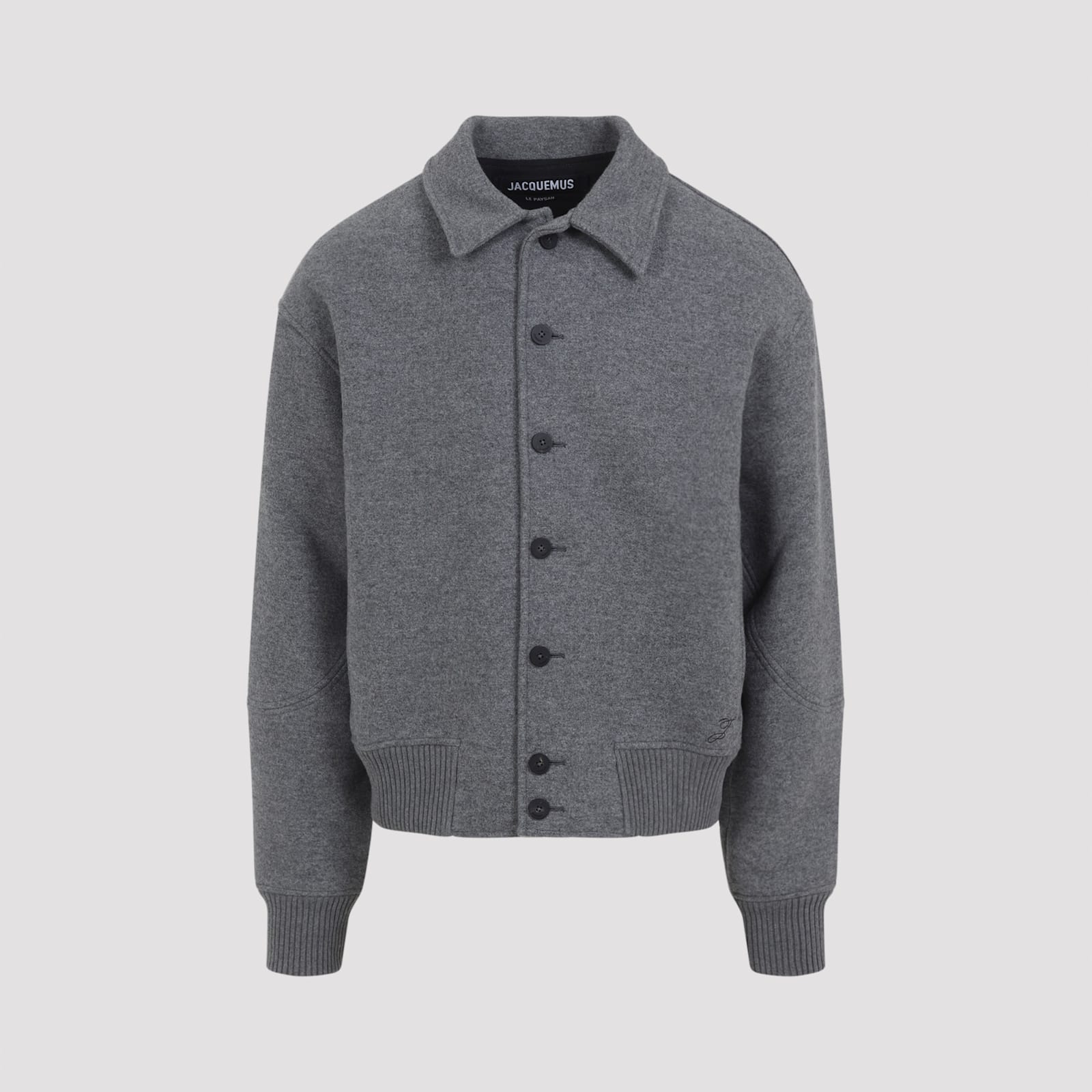 Jacquemus Mens Grey Feltro Pointed-collar Wool Bomber Jacket In Gray