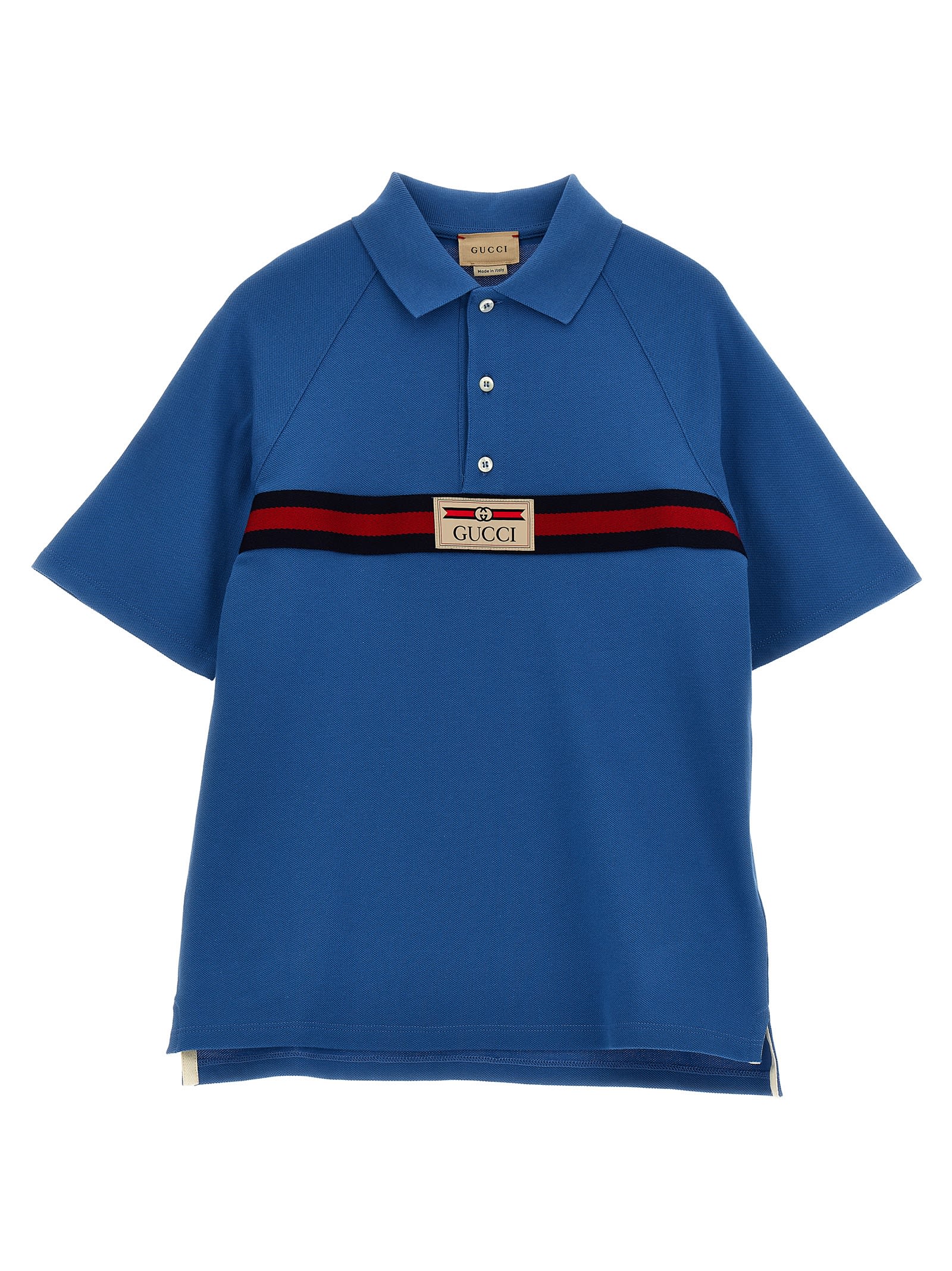 Gucci Kids' Web Ribbon Polo Shirt In Blue